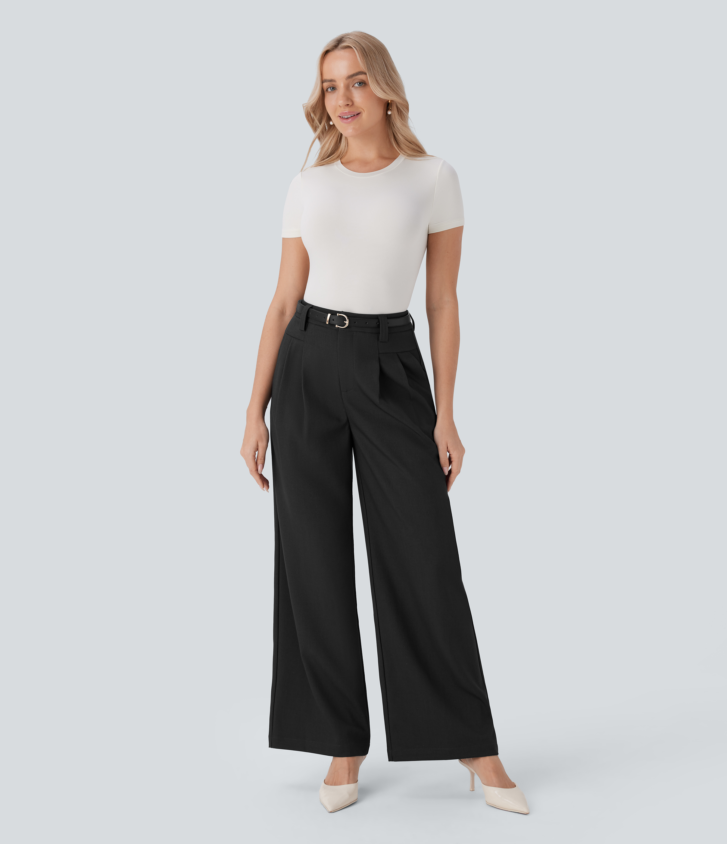 Halara High Waisted Side Pocket Wide Leg Work Pants  - Black - XL(regular) sweatpants jogger pants stacked sweatpants cargo joggers 