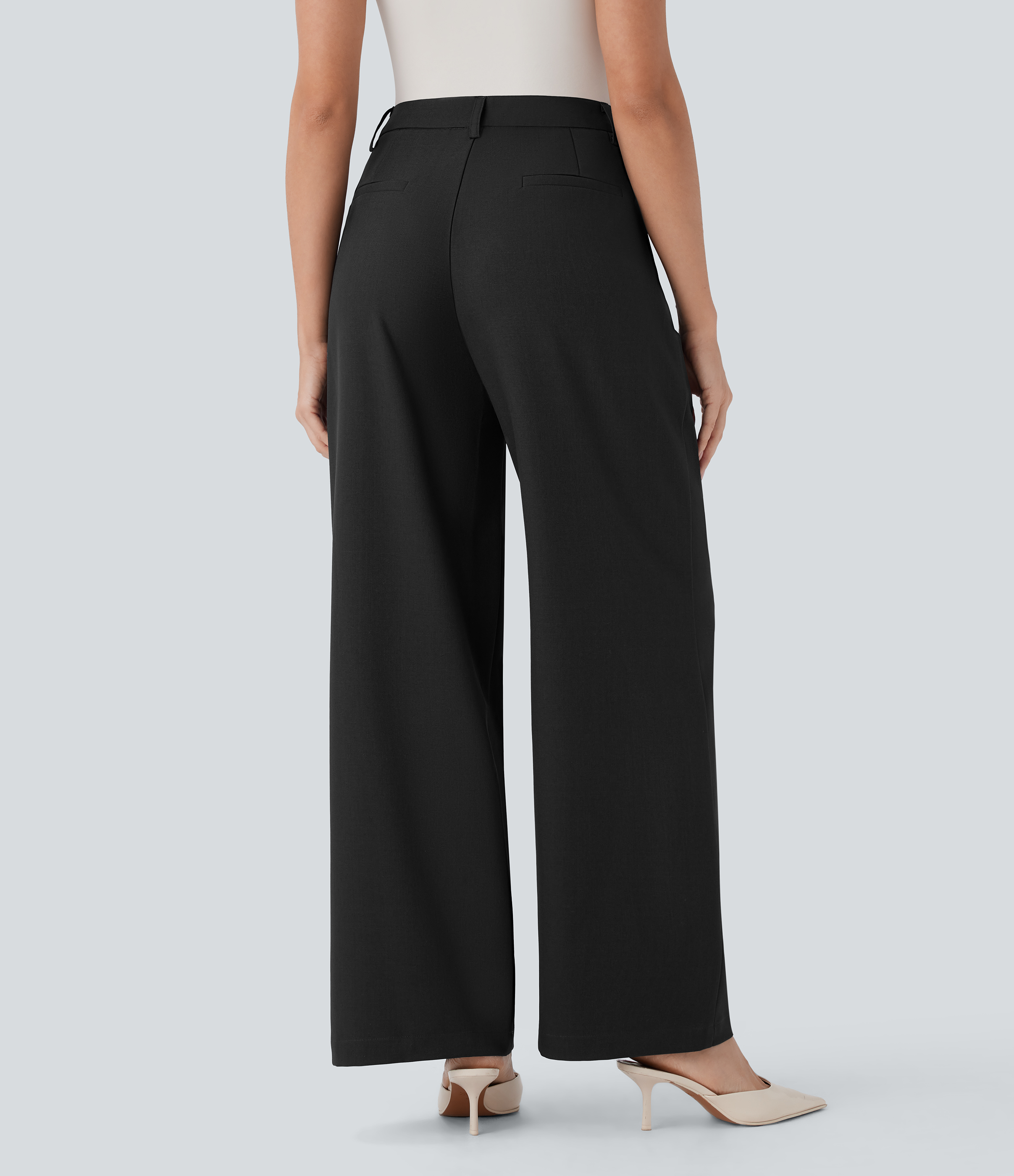 Halara High Waisted Side Pocket Wide Leg Work Pants  - Black - XL(regular) sweatpants jogger pants stacked sweatpants cargo joggers 