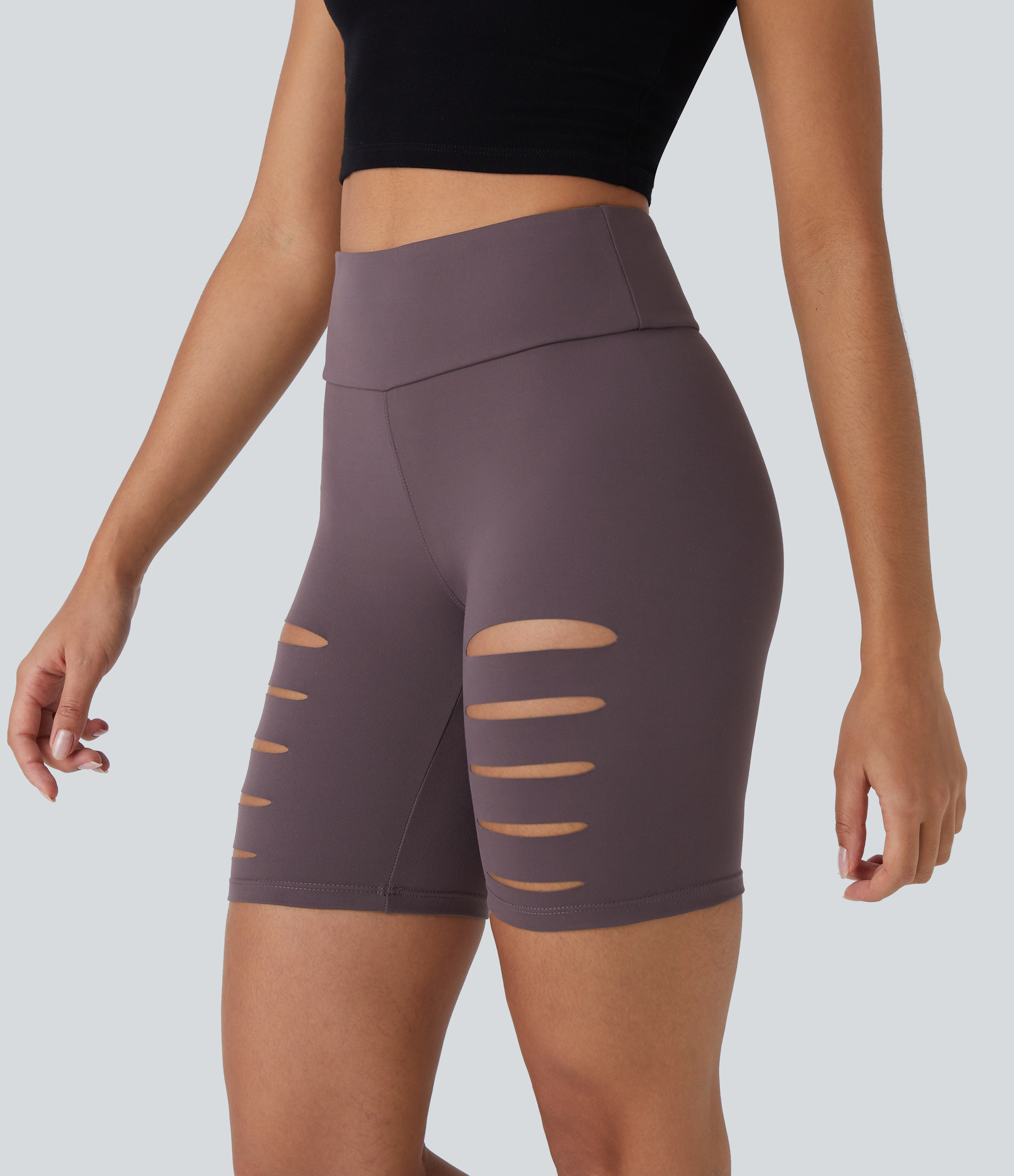 Halara High Waisted Ripped Casual Biker Shorts 7``  - Dusky Evening purple - L biker shorts women black biker shorts womens biker shorts 