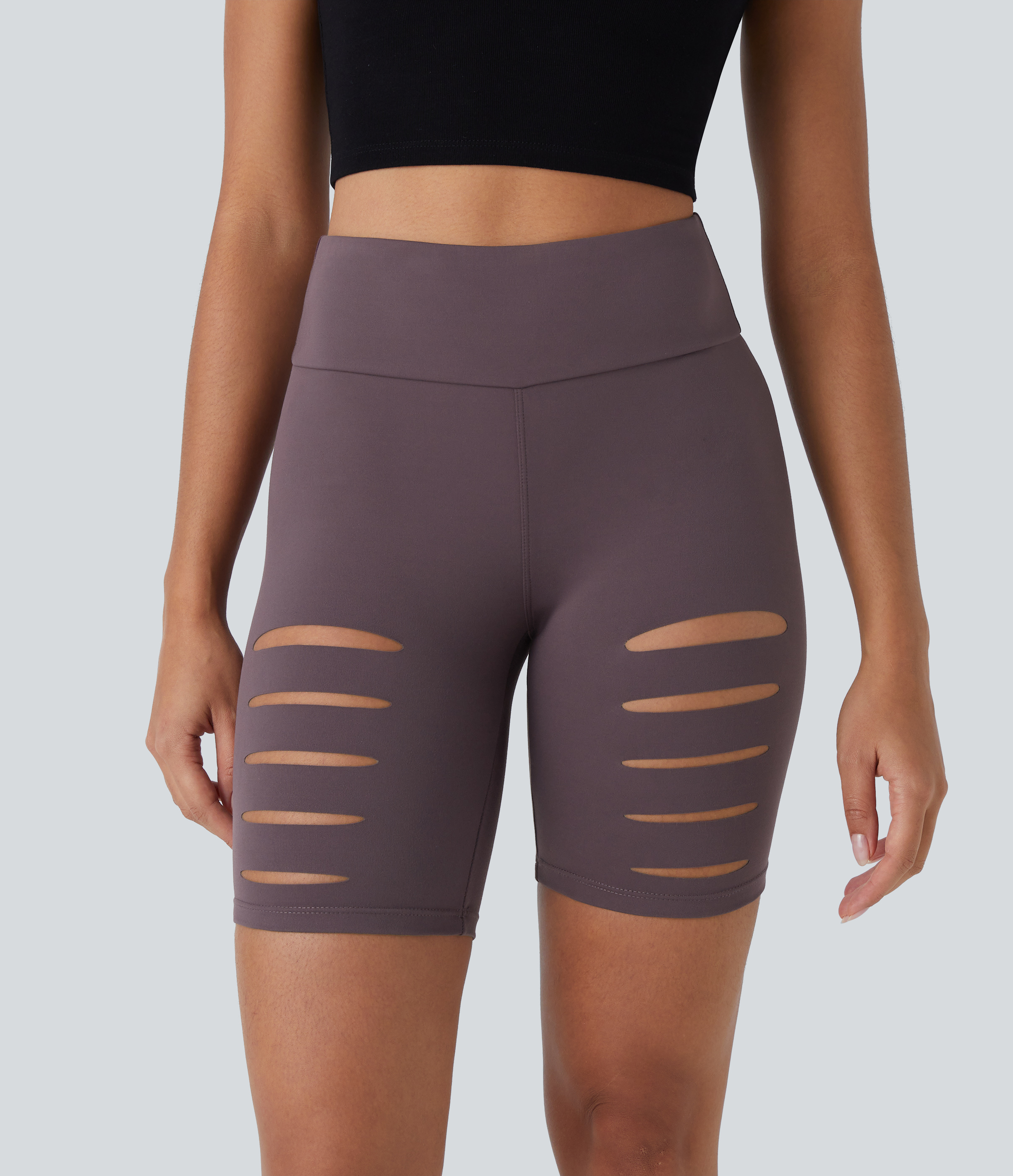 Halara High Waisted Ripped Casual Biker Shorts 7``  - Dusky Evening purple - L biker shorts women black biker shorts womens biker shorts 