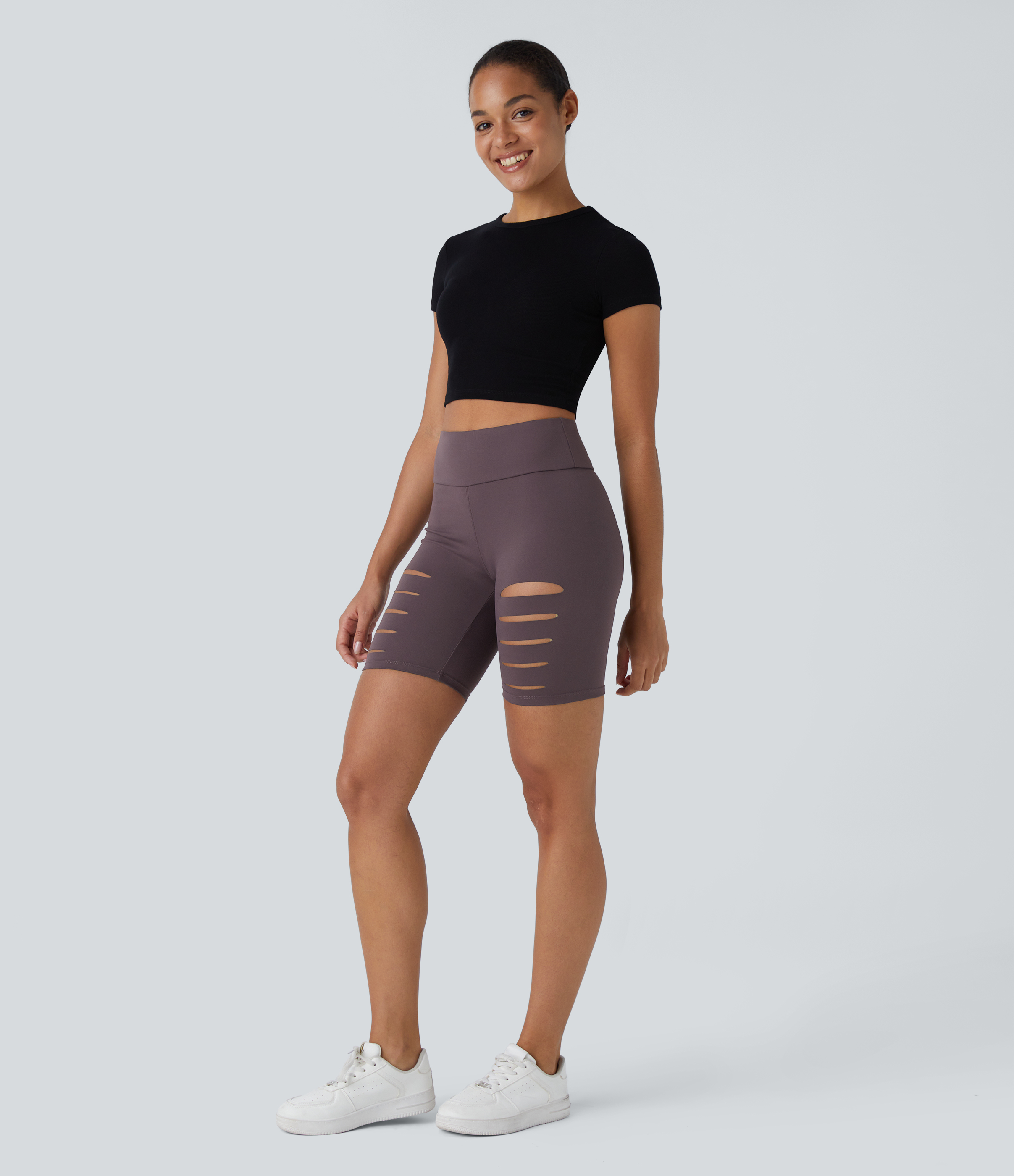 Halara High Waisted Ripped Casual Biker Shorts 7``  - Dusky Evening purple - L biker shorts women black biker shorts womens biker shorts 