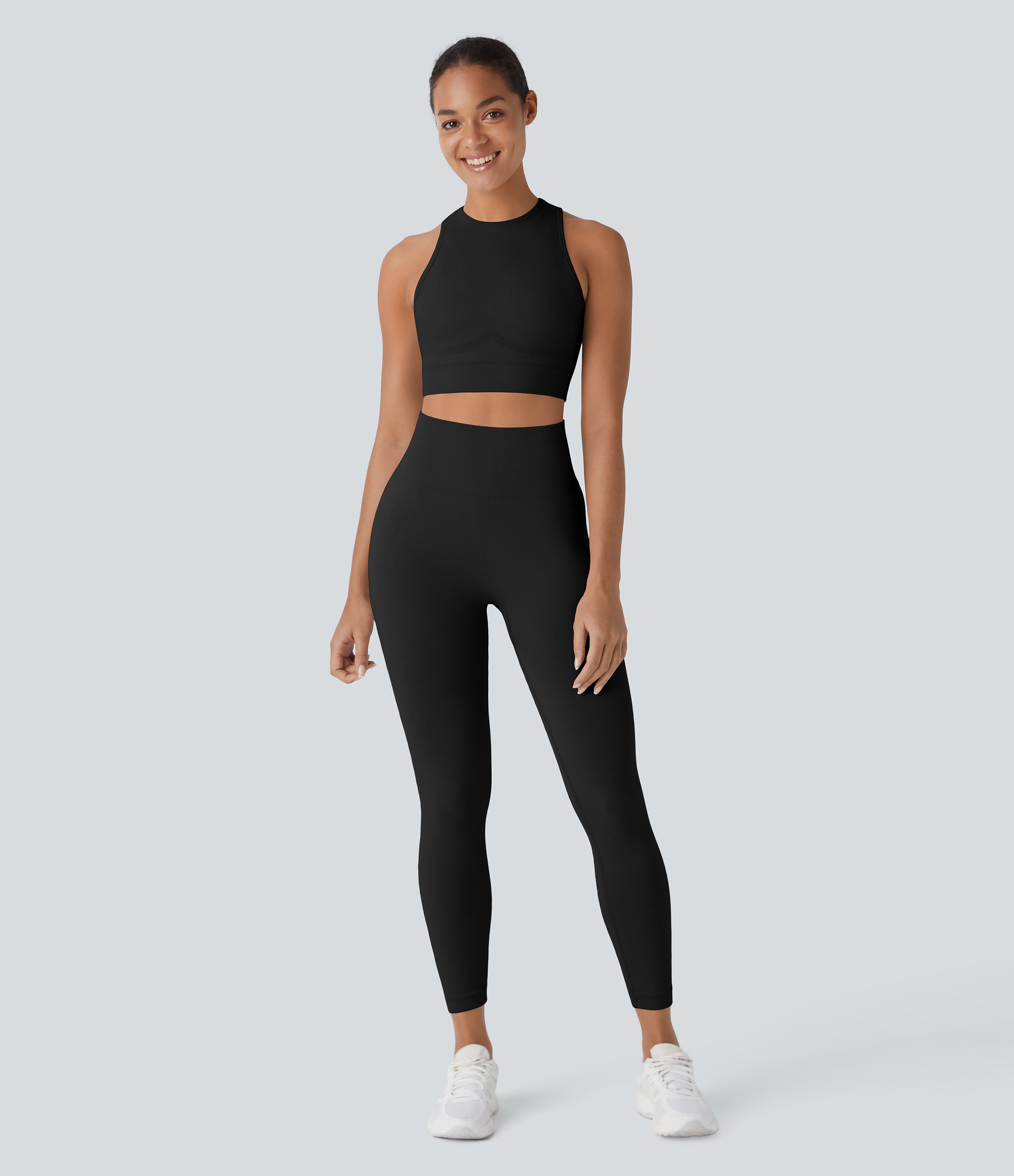 Halara Seamless Flow Round Neck Racerback Cropped Skinny Yoga Tank Top Tank Top - Black - L golf tops halter top tunic tops sleeveless tops 