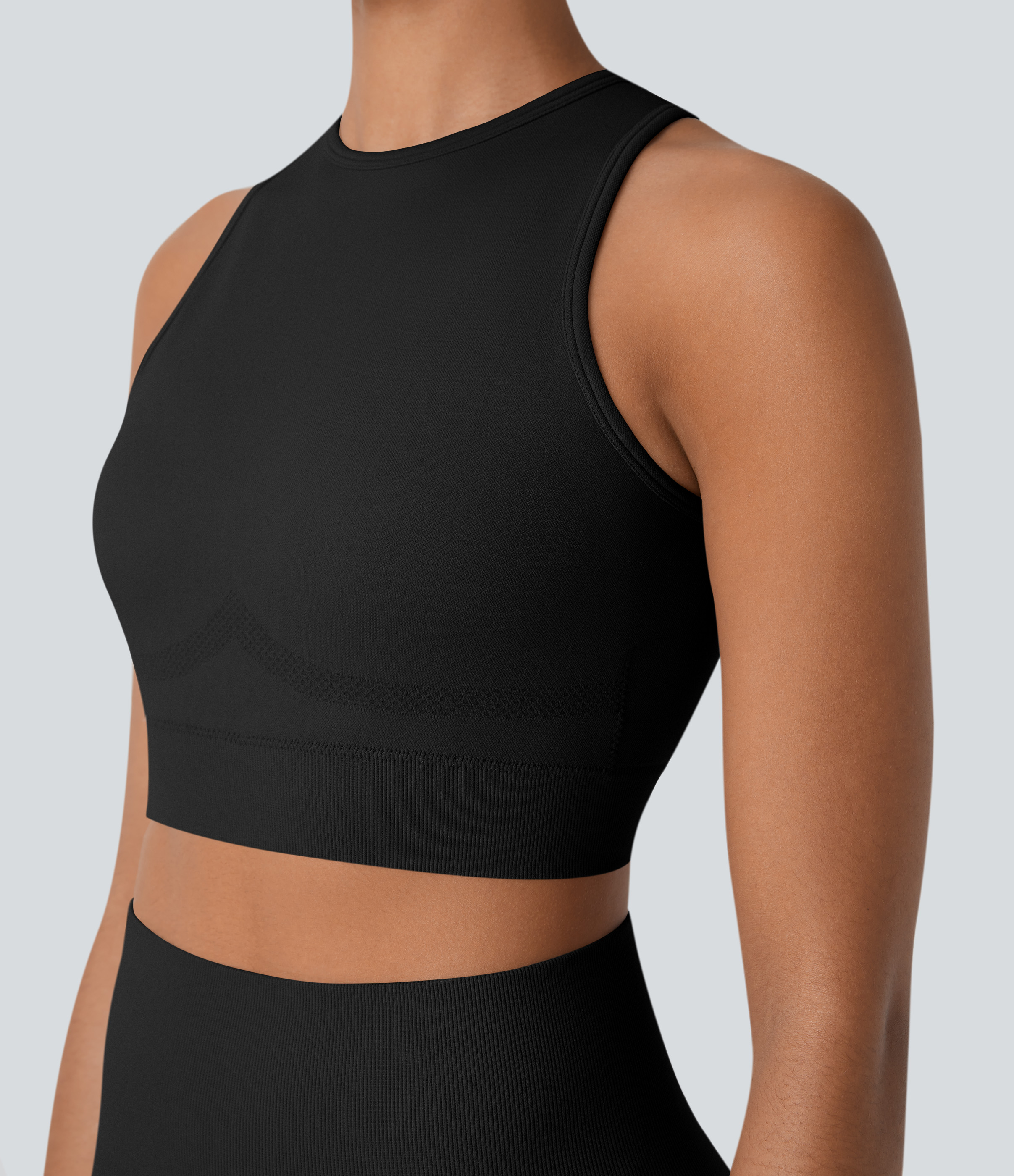 Halara Seamless Flow Round Neck Racerback Cropped Skinny Yoga Tank Top Tank Top - Black - L golf tops halter top tunic tops sleeveless tops 