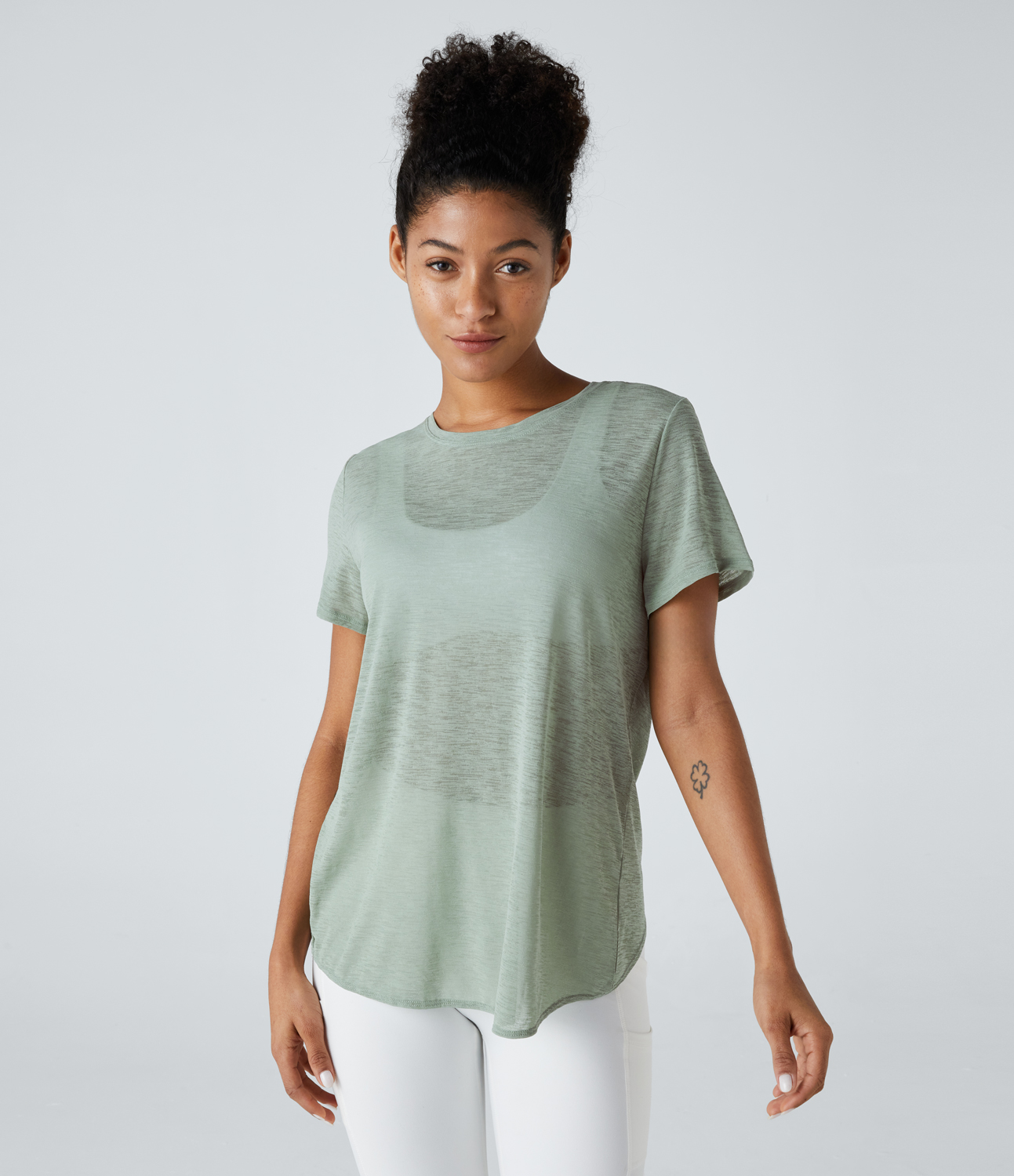 Halara Sheer Short Sleeve Cut Out Yoga Sports Top  - Mercury - XS 