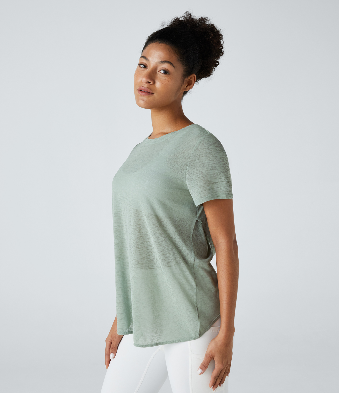 Halara Sheer Short Sleeve Cut Out Yoga Sports Top  - Mercury - XS 