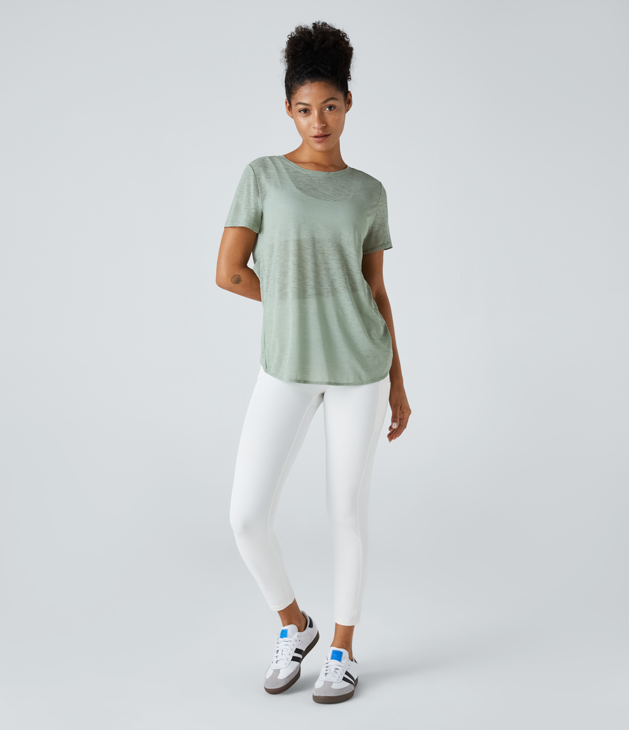 Halara Sheer Short Sleeve Cut Out Yoga Sports Top  - Mercury - XS 