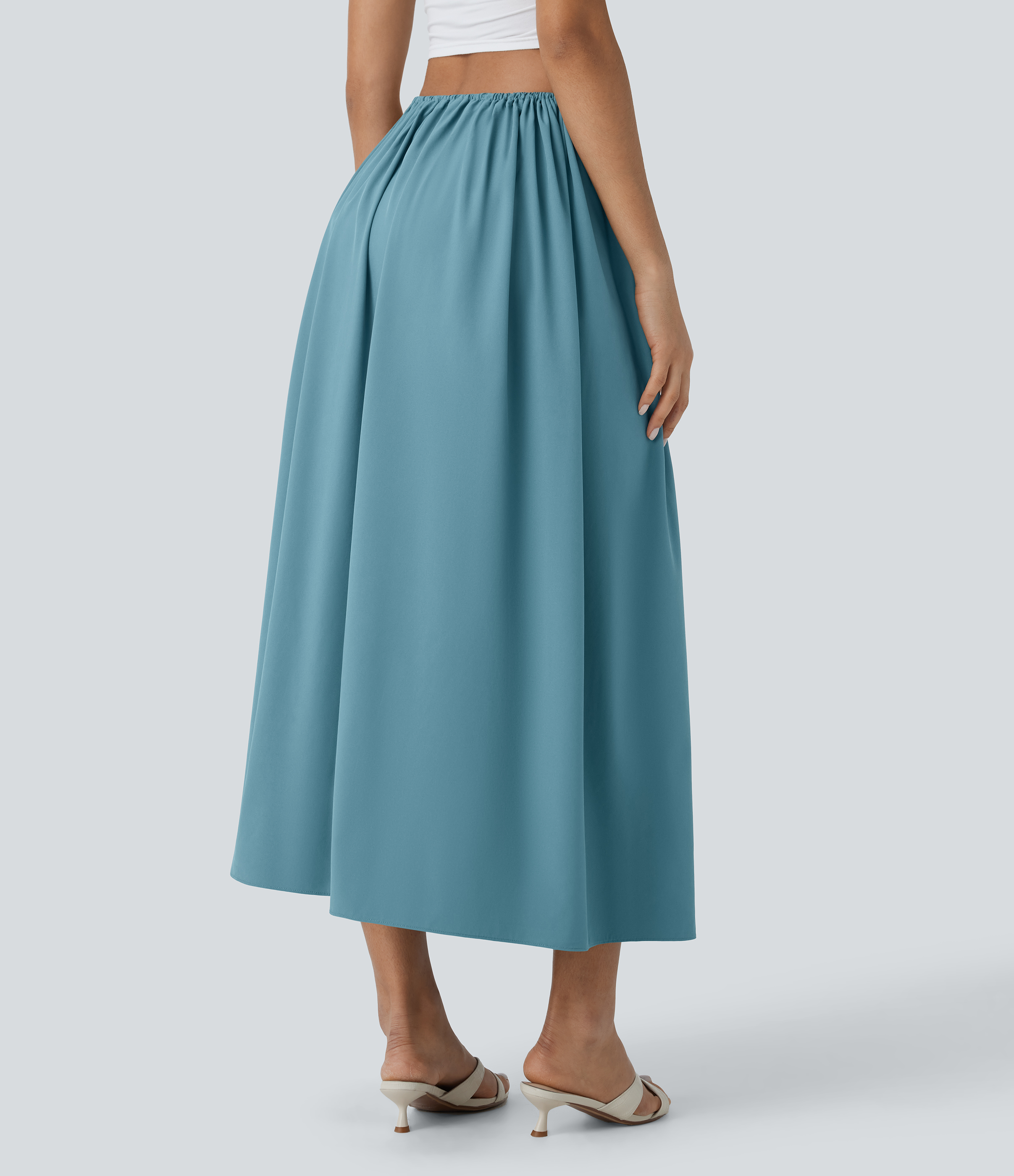 Halara Breezefulв„ў High Waisted Drawstring Split Flowy Quick Dry 2-Piece Midi Resort Skirt  - Stone Blue - XS(regular) 