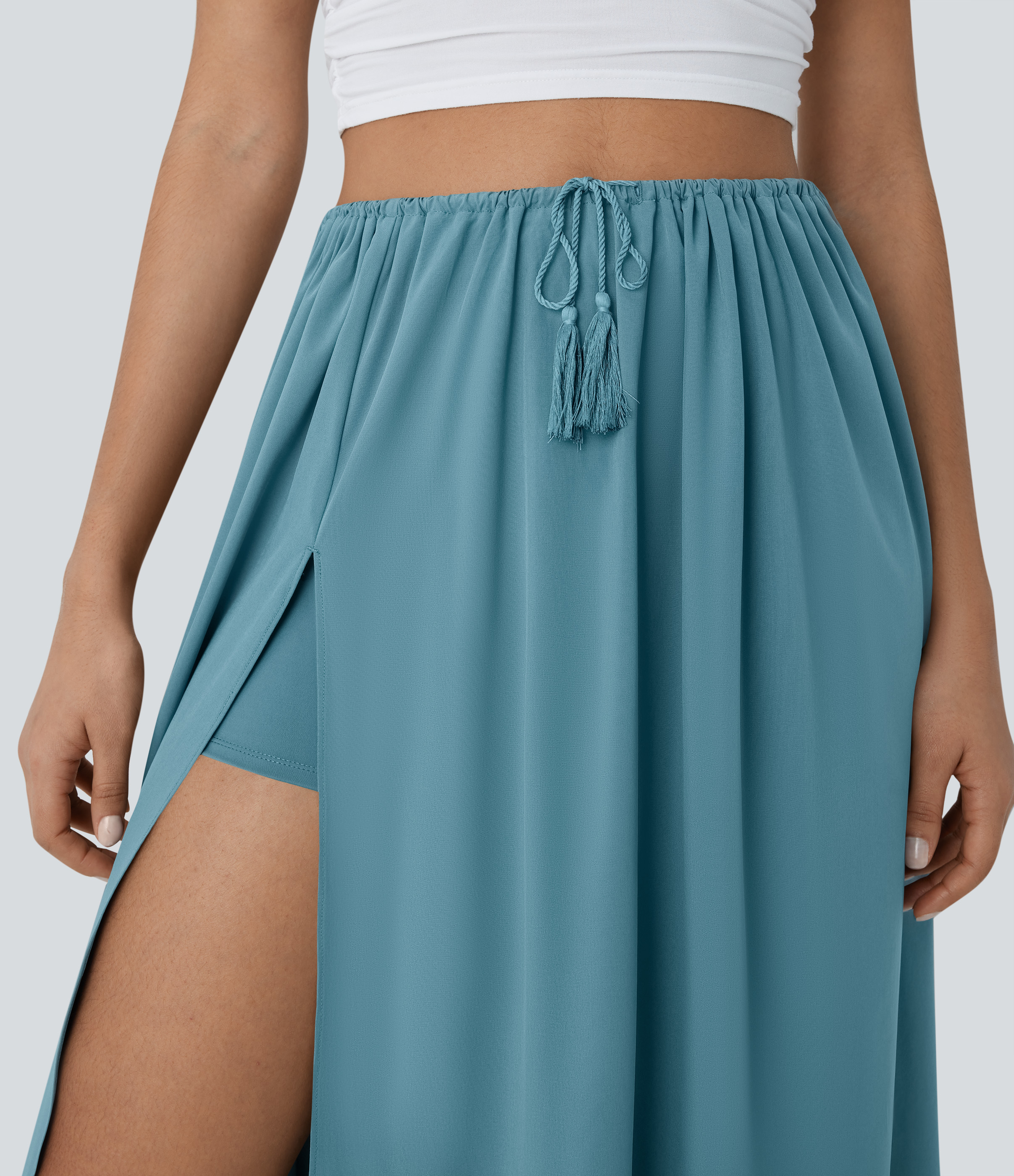Halara Breezefulв„ў High Waisted Drawstring Split Flowy Quick Dry 2-Piece Midi Resort Skirt  - Stone Blue - XS(regular) 