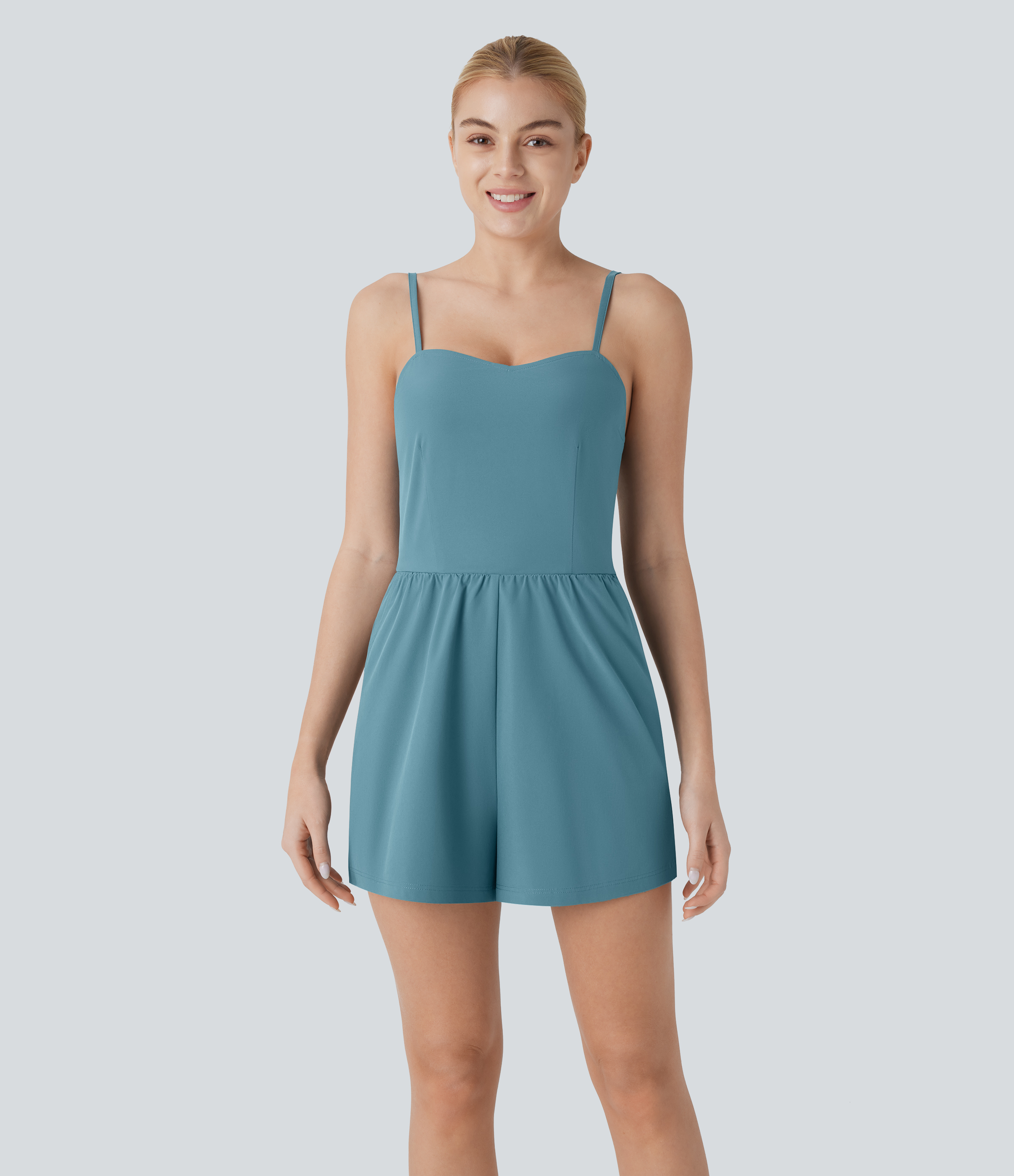 Breezeful™ Adjustable Strap Shirred Side Pocket Quick Dry Casual Jumpsuit