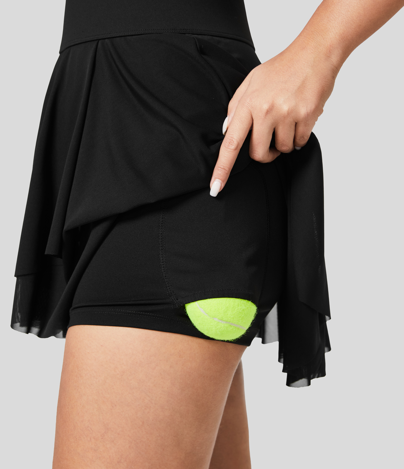 Halara High Waisted Crossover Contrast Mesh 2-in-1 Side Pocket Flowy Mini Tennis Skirt  - Black - XS(regular) midi skirt a line skirt 