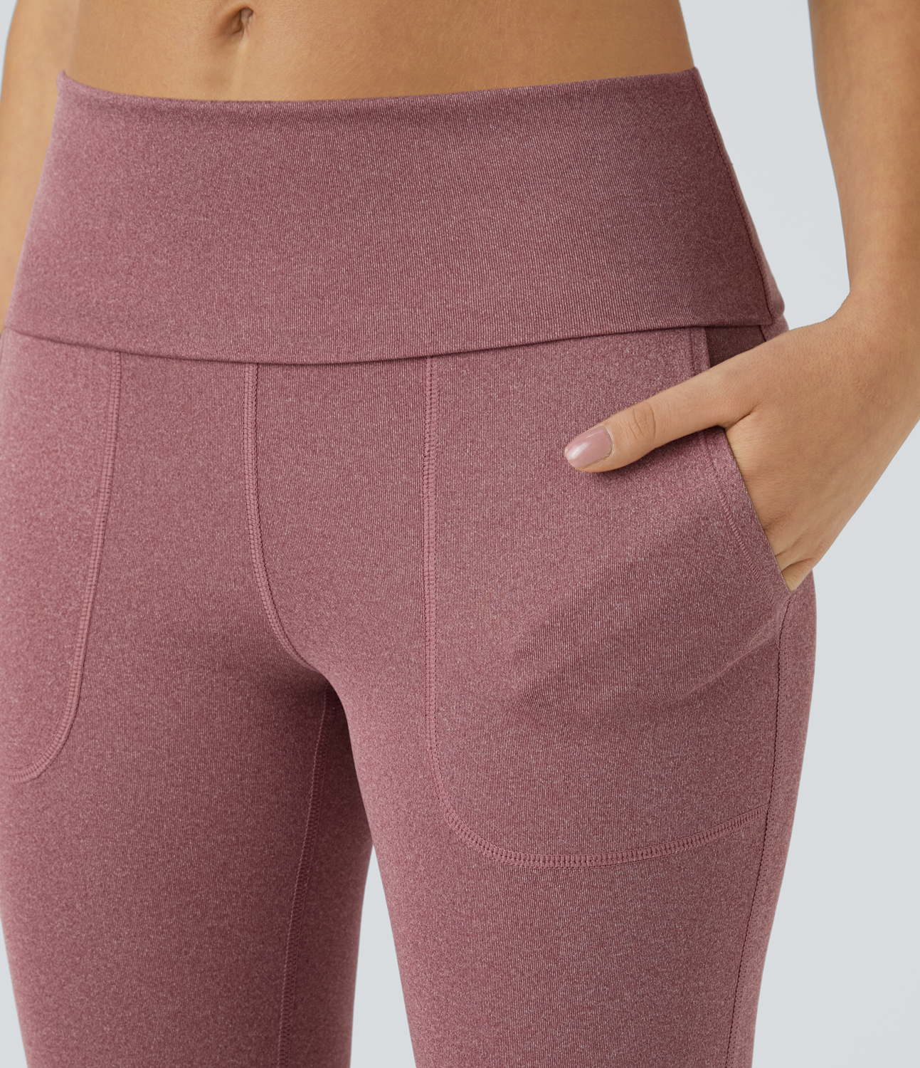 Halara Super High Waisted Foldover Pocket Full Length Flare Leggings  - Mottled Begonia - M gym leggings leggings with pockets 