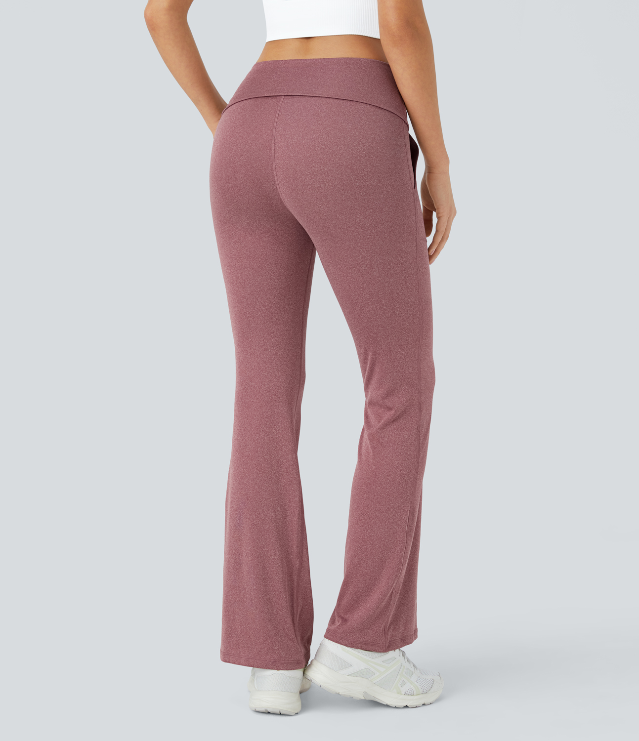 Halara Super High Waisted Foldover Pocket Full Length Flare Leggings  - Mottled Begonia - M gym leggings leggings with pockets 