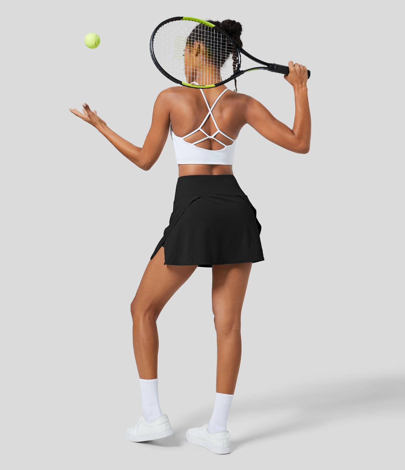 Halara High Waisted 2-in-1 Side Pocket Mini Tennis Skirt  - Black - L midi skirt a line skirt golfing skirt pleated tennis skirt cute skirts 