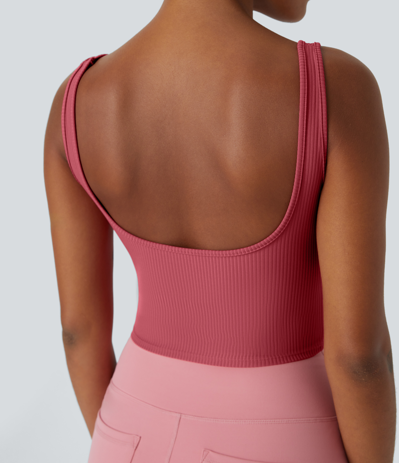 Halara Ribbed U Neck Backless Skinny Cropped Yoga Tank Top Tank Top - Holly Berry - M golf tops halter top tunic tops sleeveless tops 
