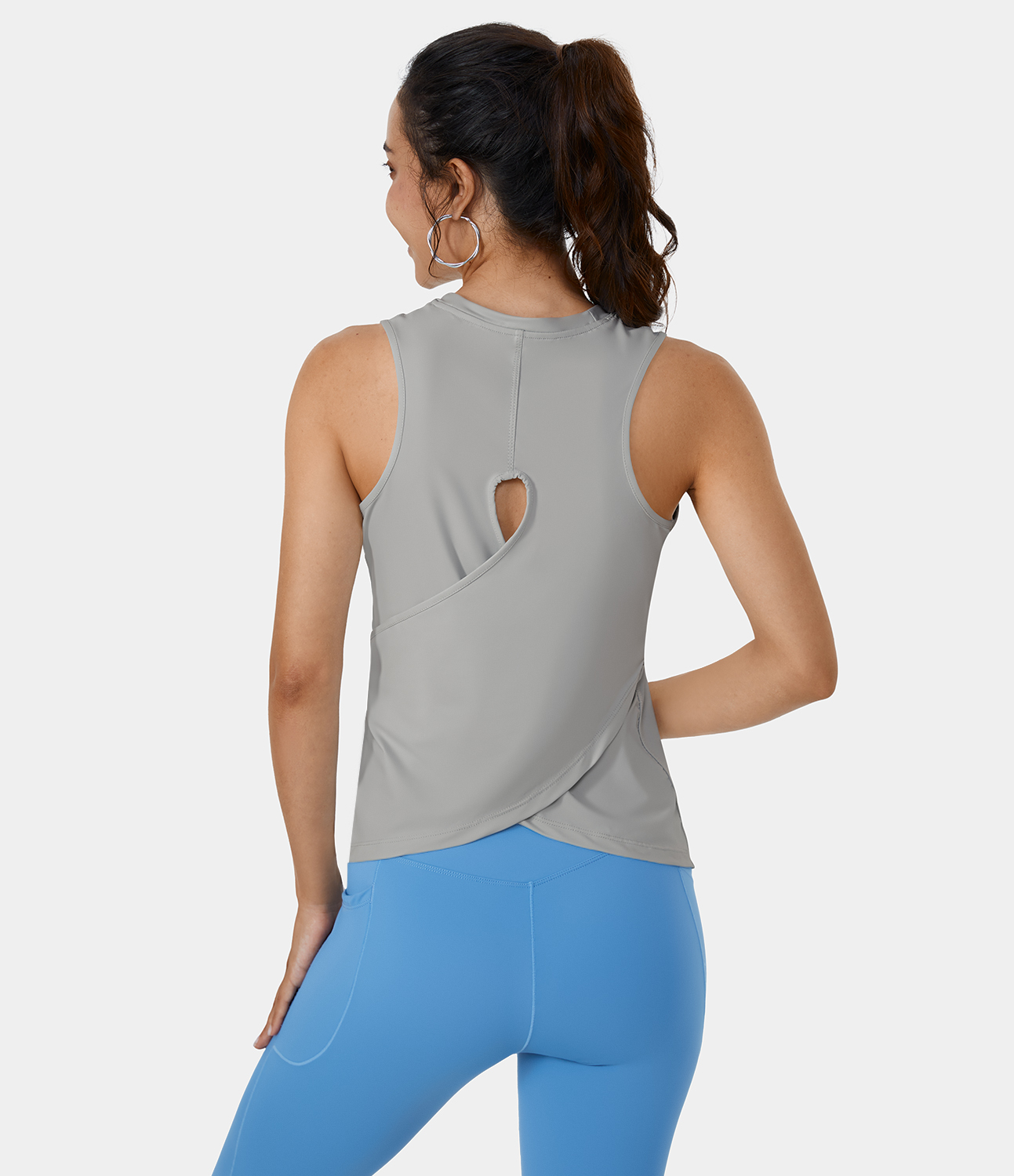 

Halara Cut Out Crossover Hem Solid Yoga Tank Top Tank Top - Mist Grey -  golf tops halter top tunic tops sleeveless tops backless top