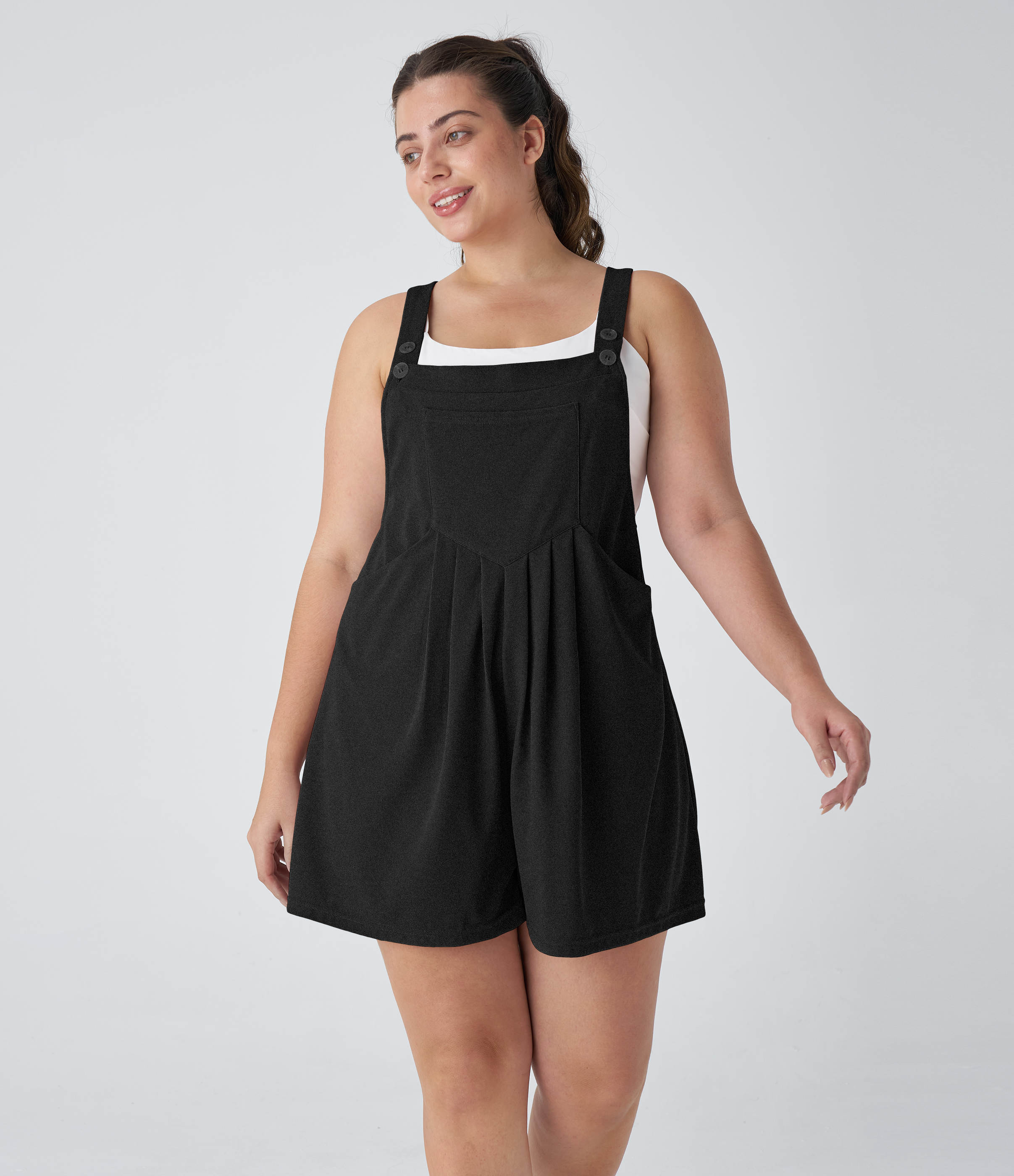 Pockets Waffle Casual Plus Size Short Overalls