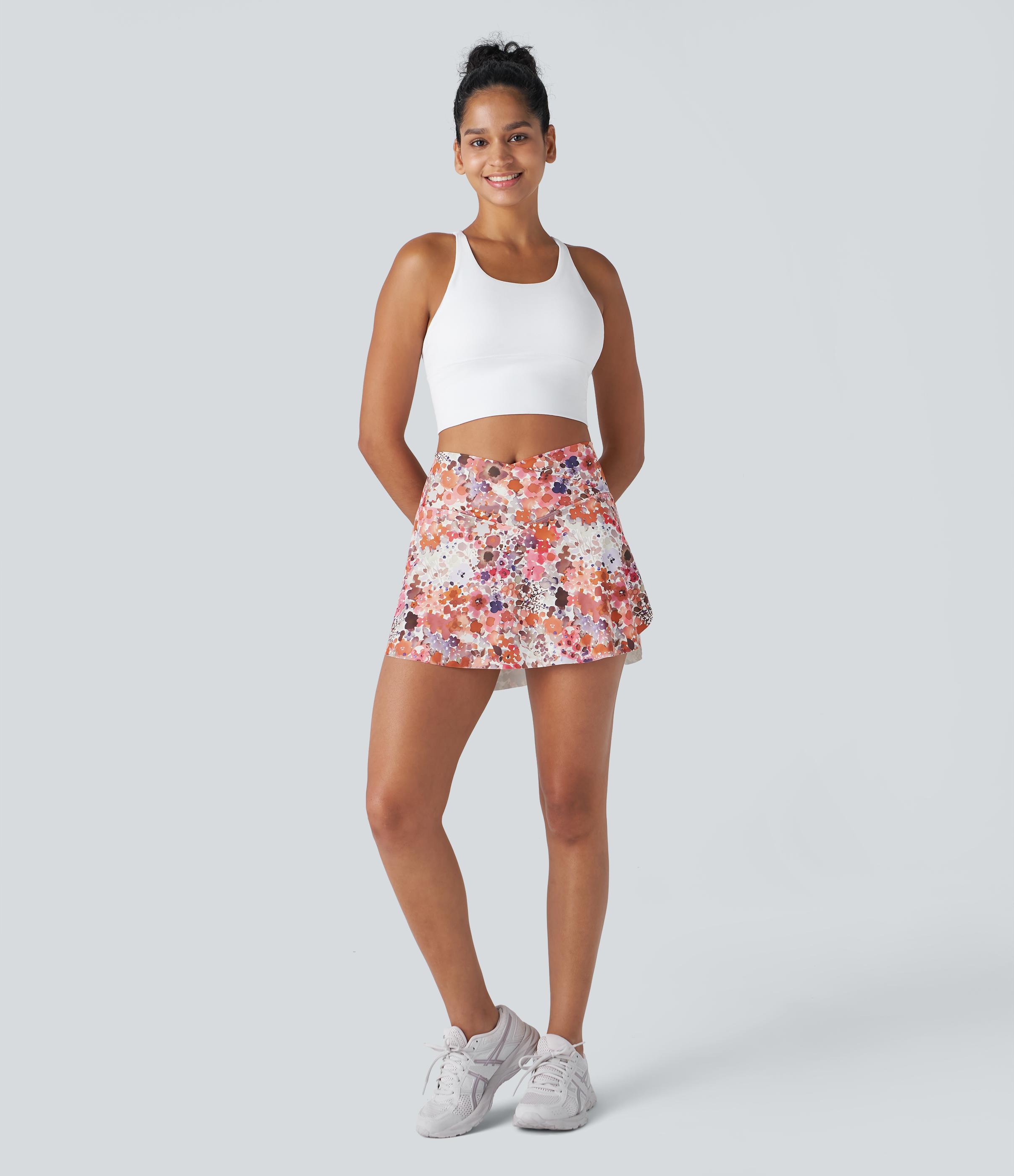 Halara Crossover 2-in-1 Side Pocket Floral Print Pickleball Skirt  - Creamy White Abstract Print - XS(regular) midi skirt a line skirt 