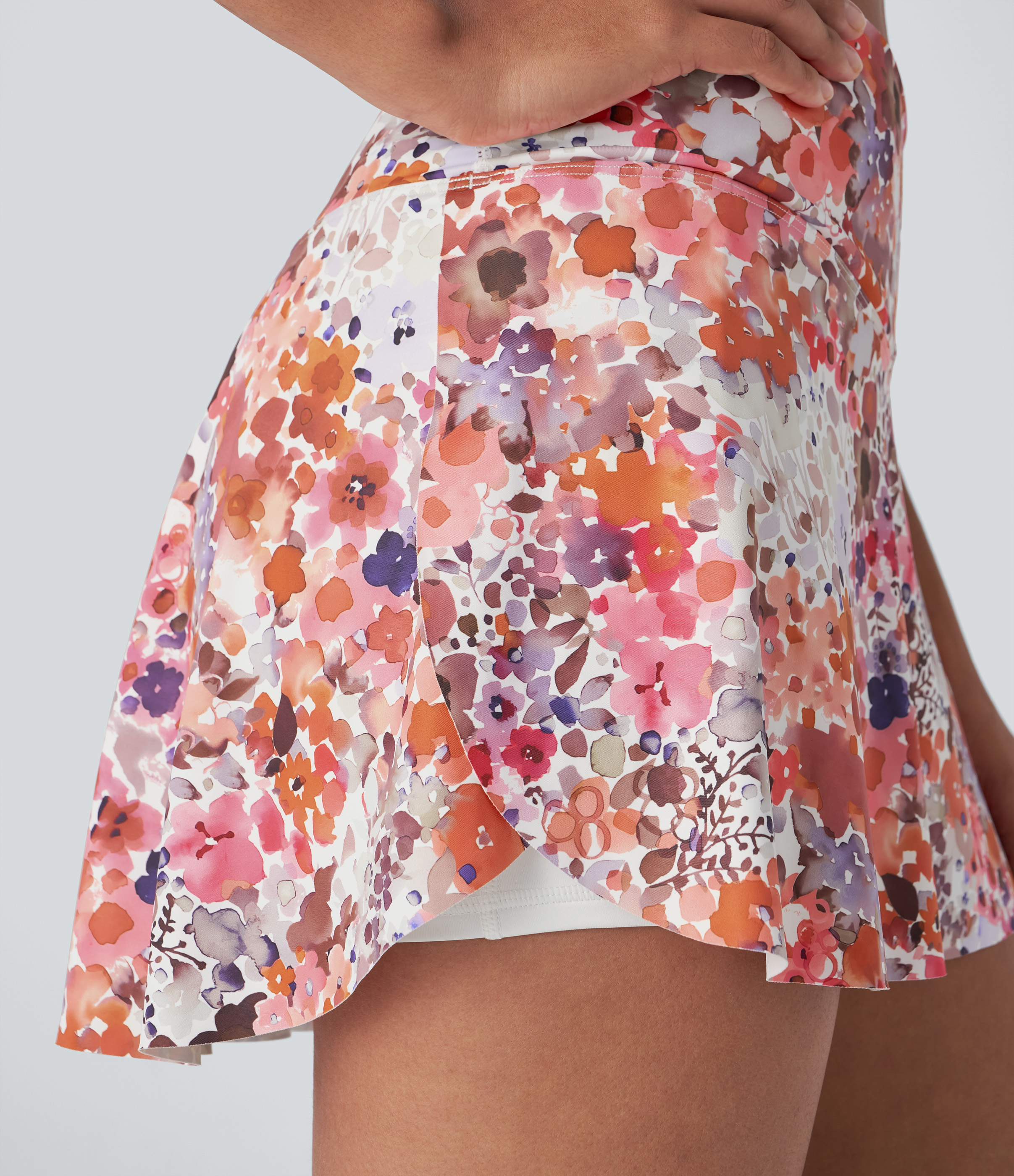 Halara Crossover 2-in-1 Side Pocket Floral Print Pickleball Skirt  - Creamy White Abstract Print - XS(regular) midi skirt a line skirt 