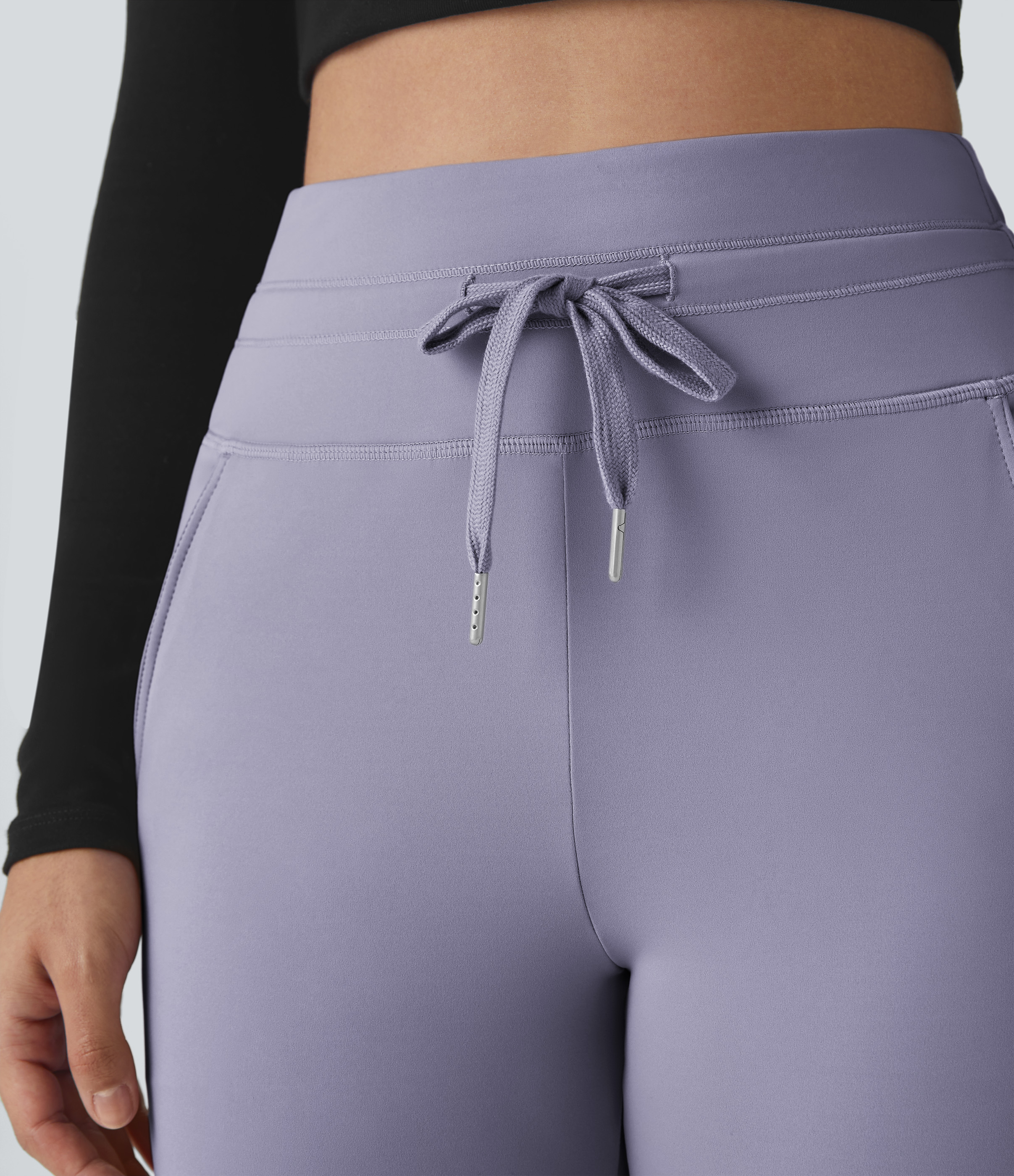 Halara Softlyzeroв„ў Airy High Waisted Drawstring Side Pocket Plain Cool Touch Full Length Joggers-UPF50+  - Dark Gray Violet - XS(petite) 