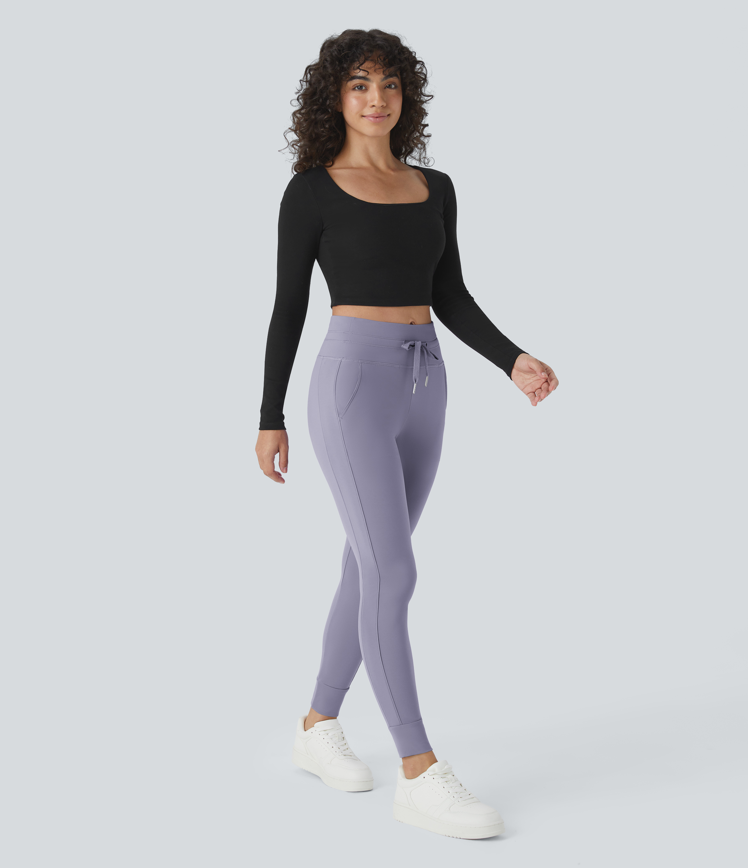 Halara Softlyzeroв„ў Airy High Waisted Drawstring Side Pocket Plain Cool Touch Full Length Joggers-UPF50+  - Dark Gray Violet - XS(petite) 