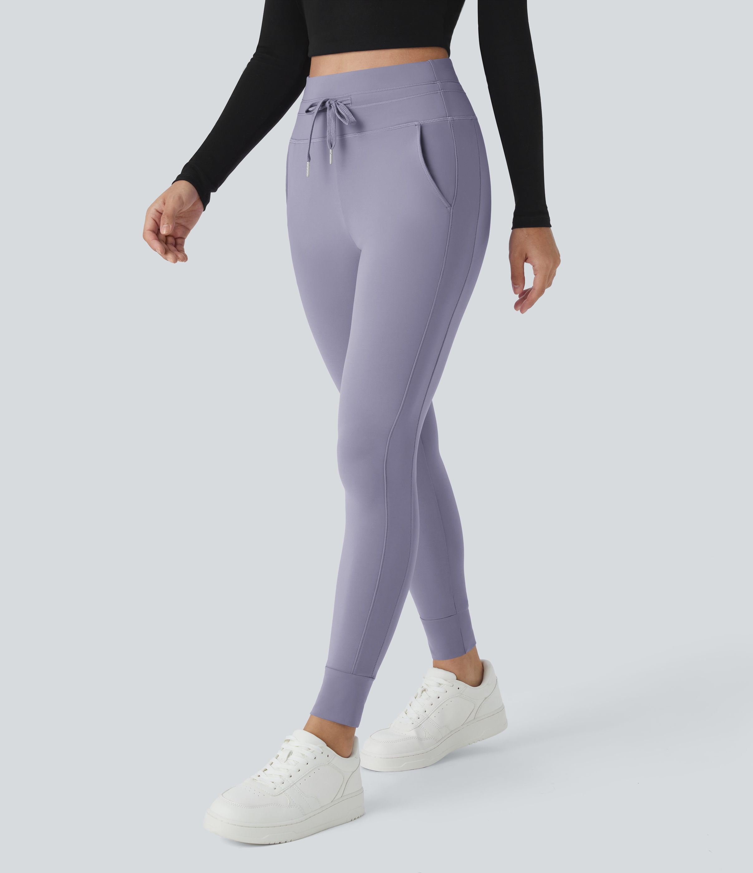 Halara Softlyzeroв„ў Airy High Waisted Drawstring Side Pocket Plain Cool Touch Full Length Joggers-UPF50+  - Dark Gray Violet - XS(petite) 