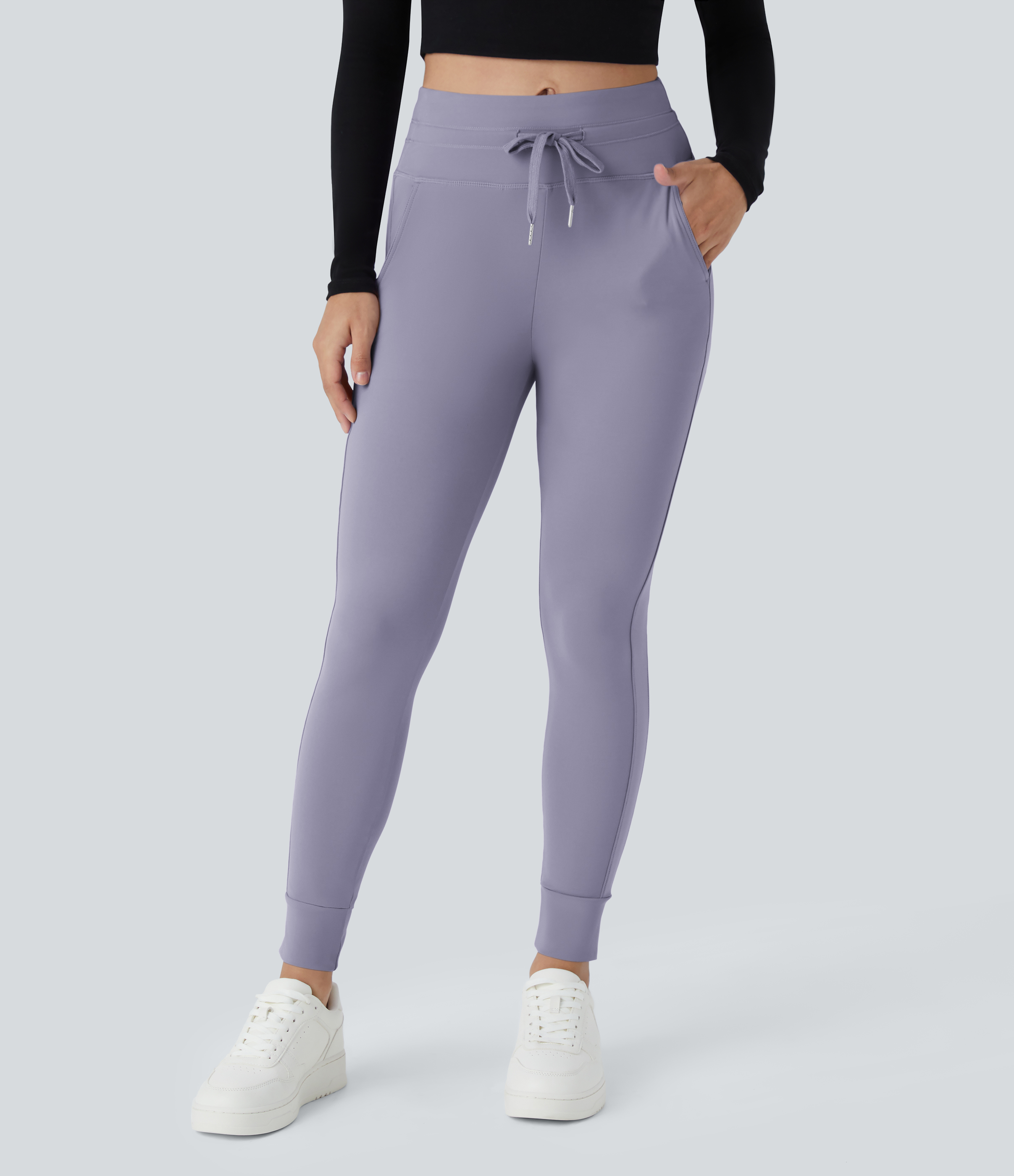 Halara Softlyzeroв„ў Airy High Waisted Drawstring Side Pocket Plain Cool Touch Full Length Joggers-UPF50+  - Dark Gray Violet - XS(petite) 