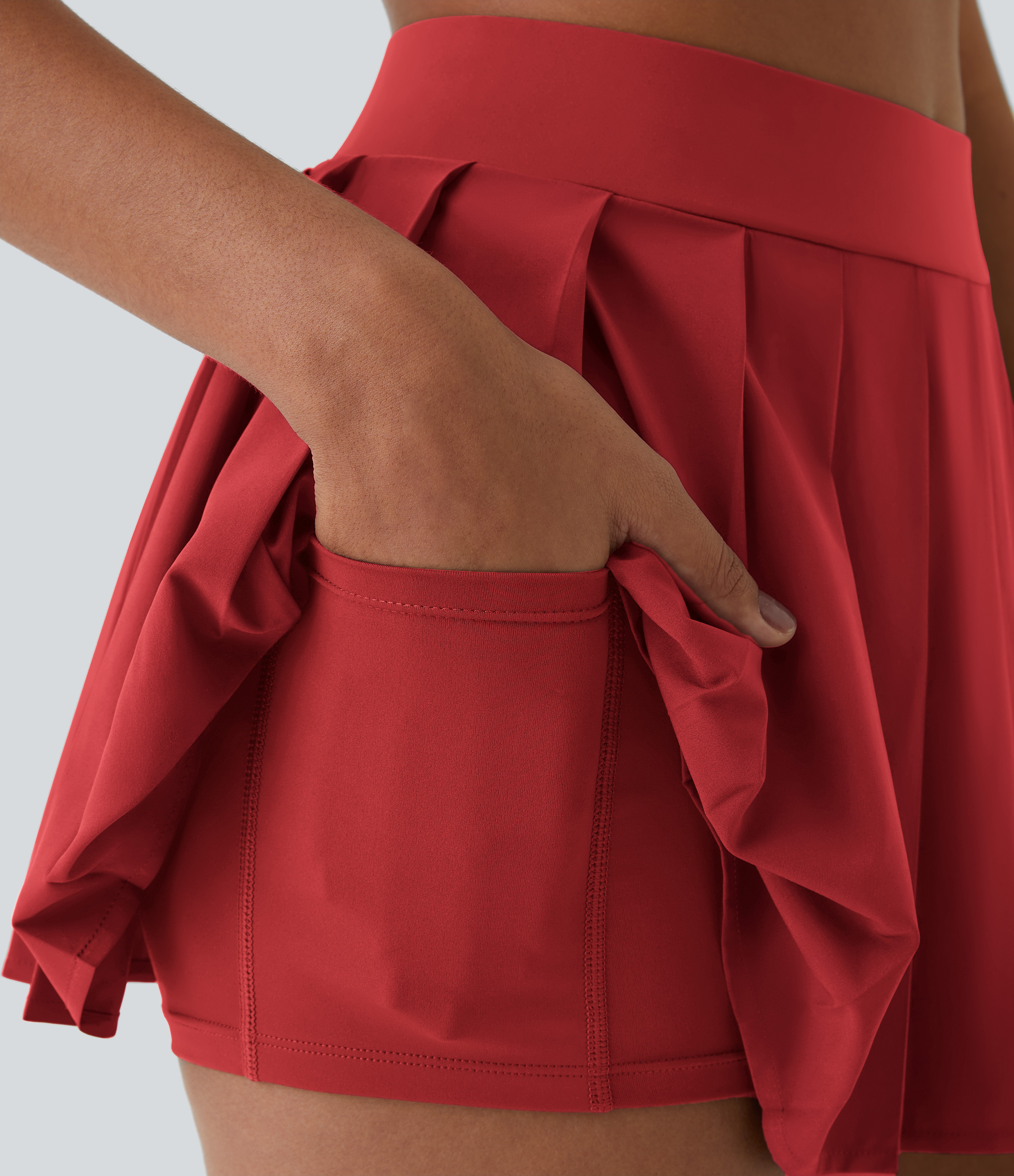 Halara Breezefulв„ў High Waisted Pleated 2-in-1 Side Pocket Adjustable Buckle Mini Quick Dry Casual Skirt  - Pompeian Red - S(regular) 