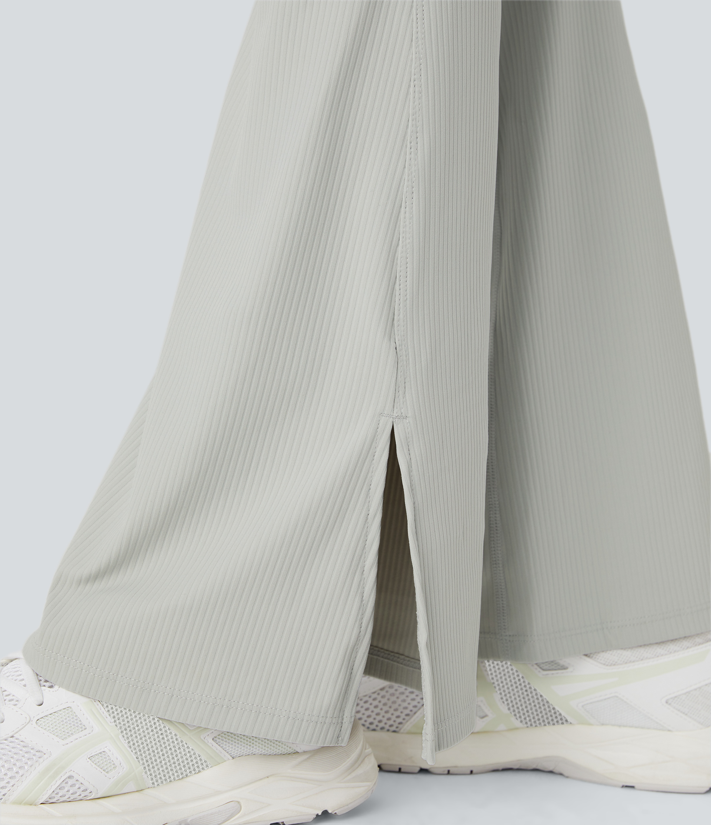 Halara Ribbed High Waisted Split Flared Yoga Full Length Leggings  - Sweet Honeydew - XS gym leggings leggings with pockets 