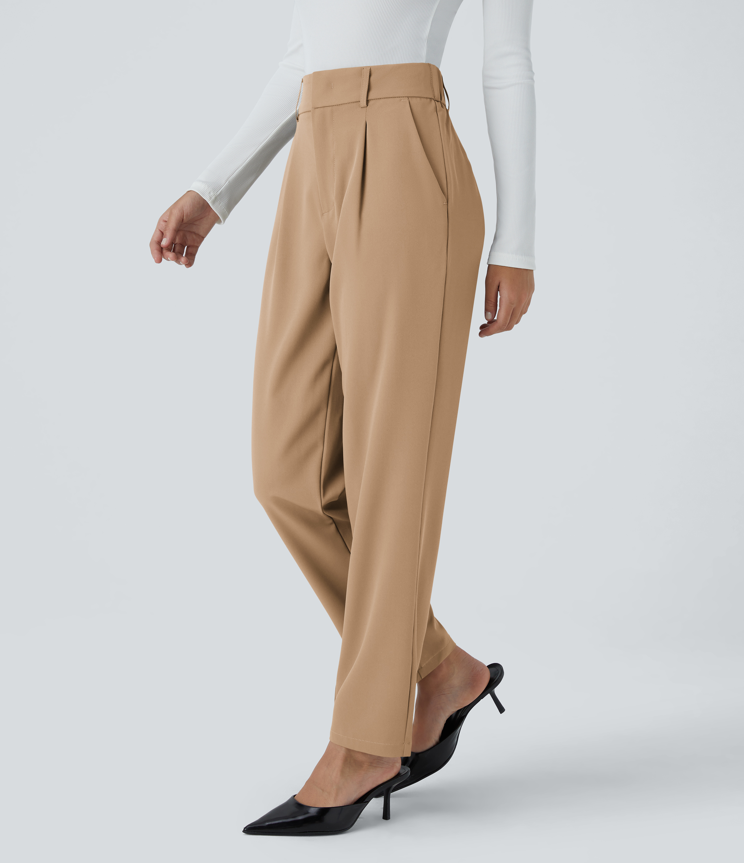 Halara High Waisted Side Pocket Solid Work Tapered Suit Pants  - Candied Ginger - M(regular) sweatpants jogger pants stacked sweatpants 