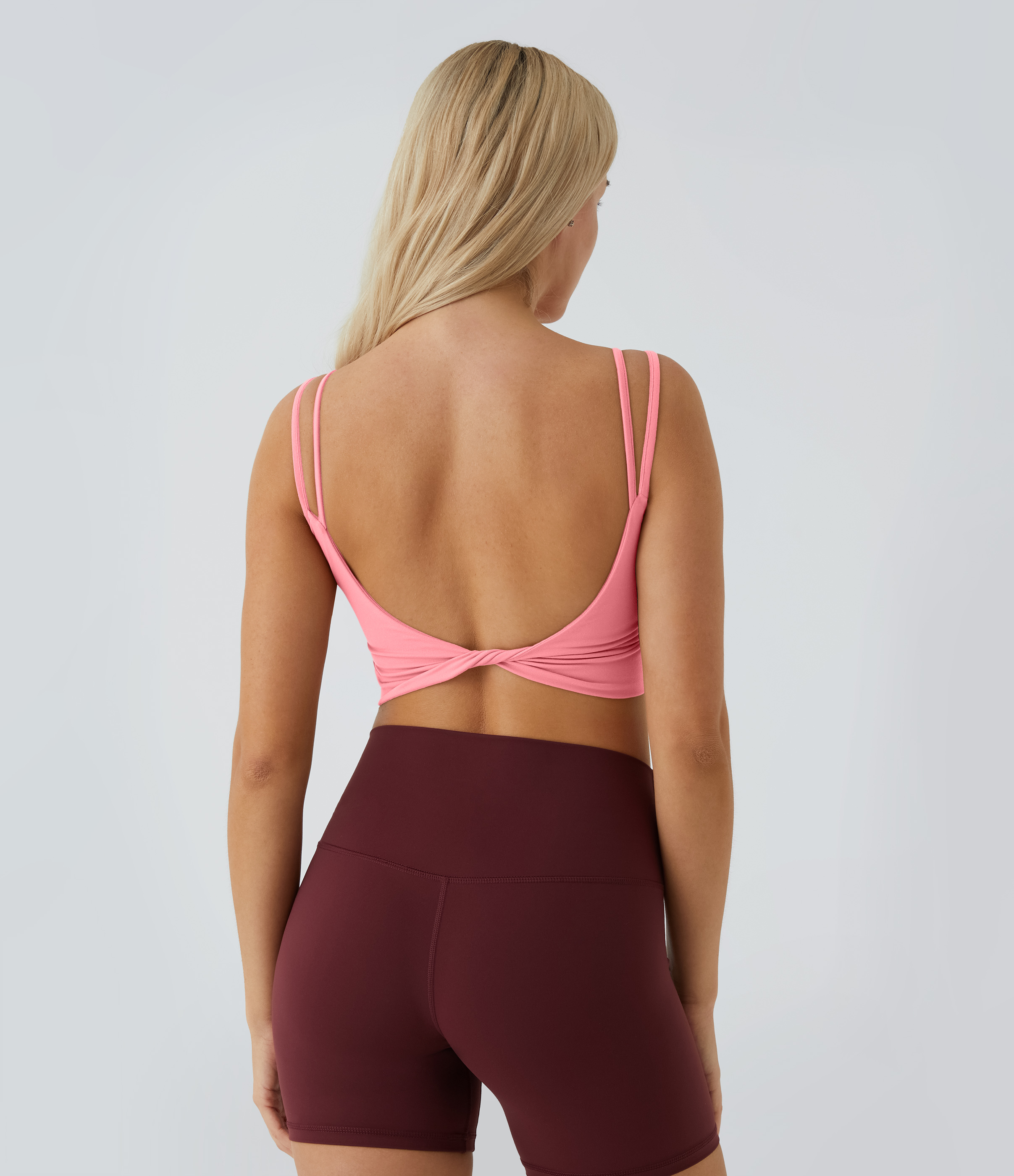 Halara In My Feels Double Straps Backless Twisted Cropped Yoga Tank Top Tank Top - Dreamy Peach Pink - S golf tops halter top tunic tops 