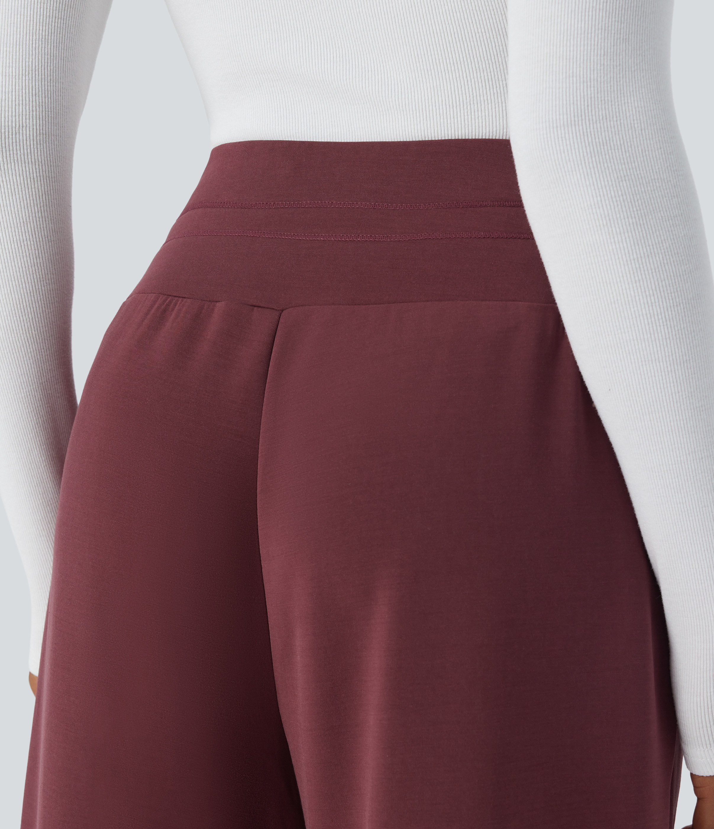 Halara High Waisted Drawstring Side Pocket Wide Leg Casual Pants  - Oxblood Red - L(regular) sweatpants jogger pants stacked sweatpants 