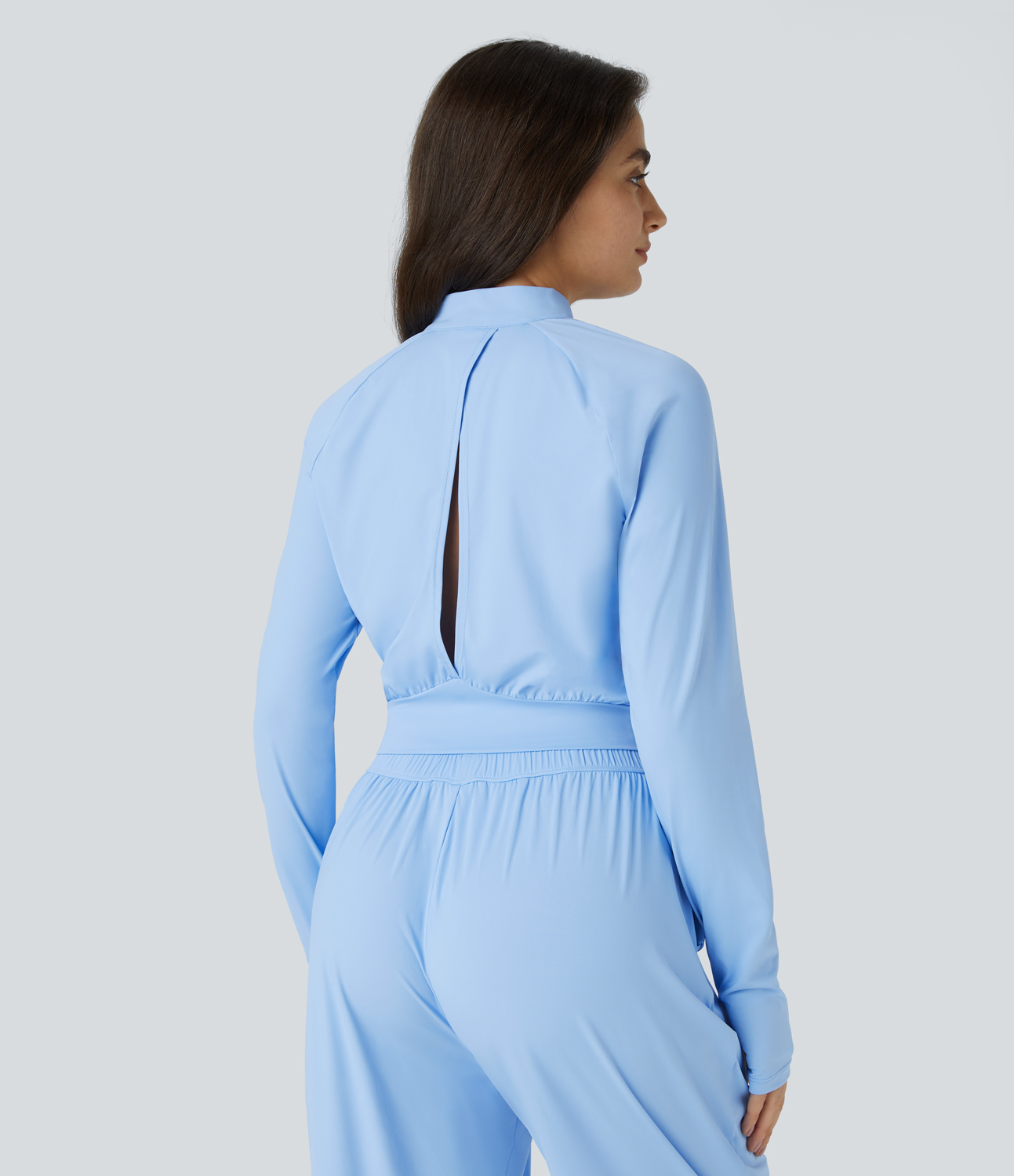 Halara Stand Collar Zipper Thumb Hole Cut Out Cool Touch Yoga Jacket  - Dutch Canal - L 