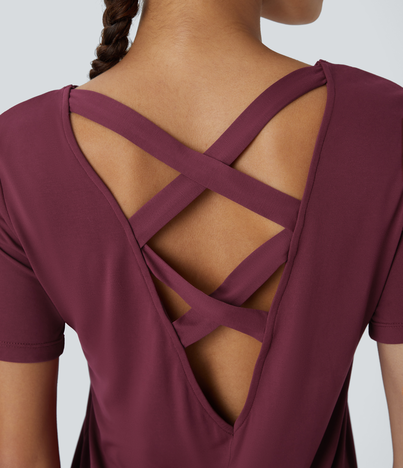 Halara Backless Crisscross Cut Out Short Sleeve Yoga Sports Top  - Rhododendron - L 