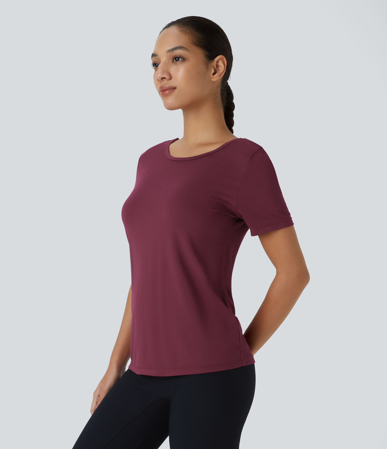 Halara Backless Crisscross Cut Out Short Sleeve Yoga Sports Top  - Rhododendron - L 