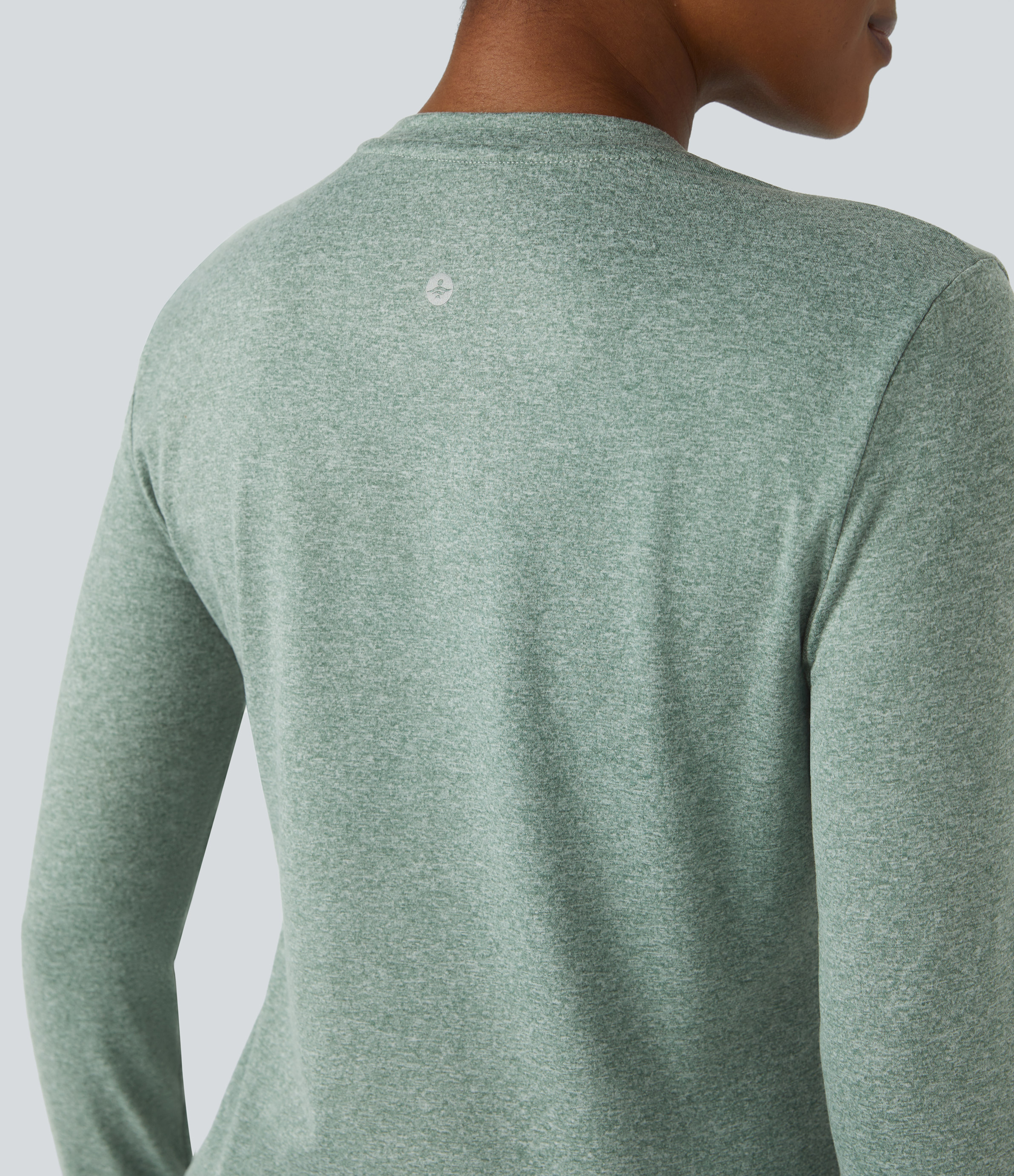 Halara Round Neck Long Sleeve Hiking Sports Top  - Mottled Pine Green - XS 