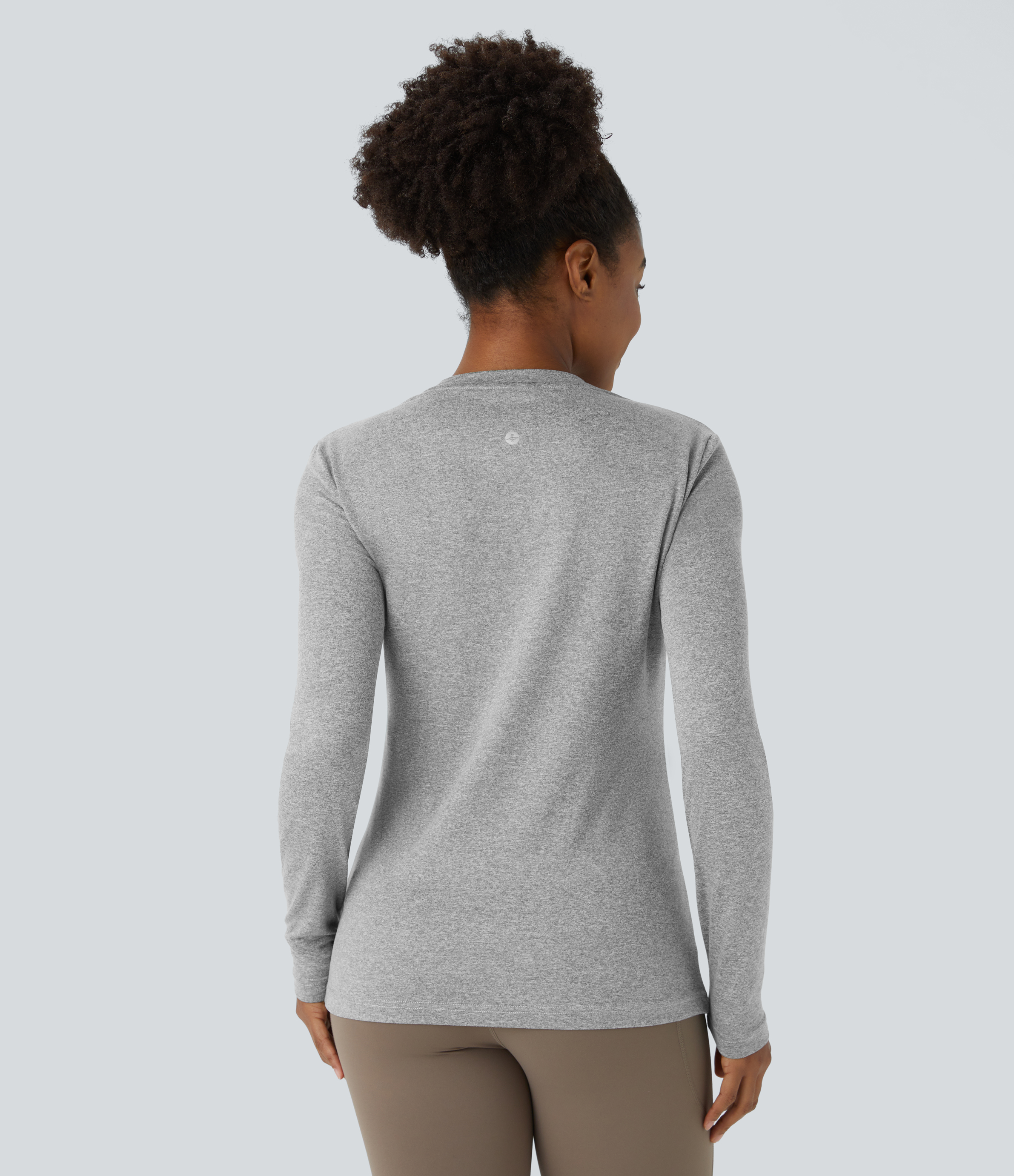 Halara Round Neck Long Sleeve Hiking Sports Top  - Fog Gray - L 