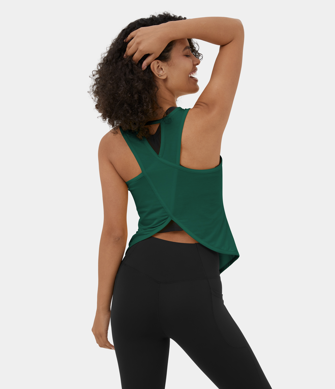 Halara Cut Out Asymmetric Hem Sheer Casual Tank Top Tank Top - Evergreen - L golf tops halter top tunic tops sleeveless tops backless top 