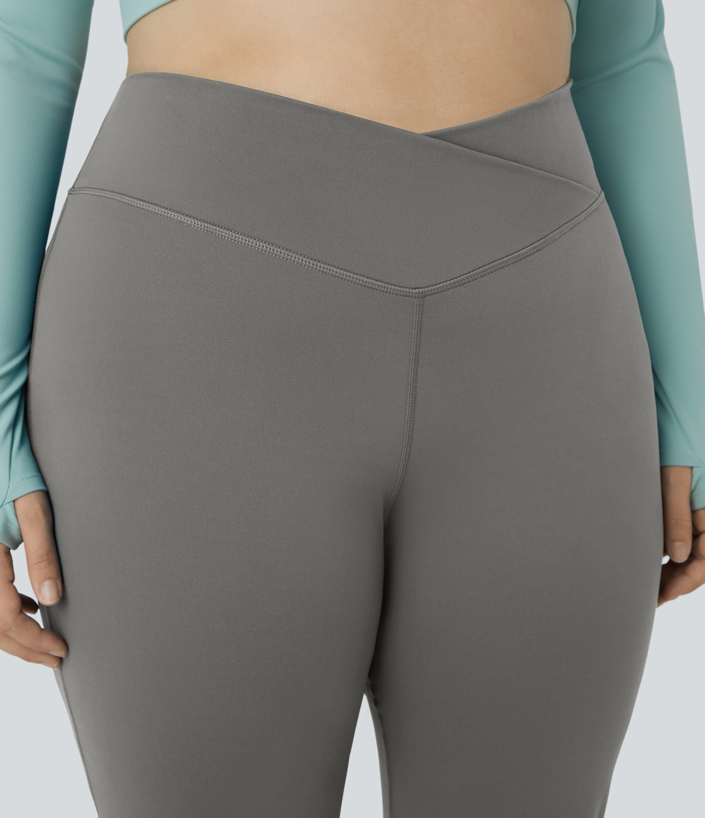 Halara High Waisted Crossover Full Length Flare Plus Size Leggings  - Silent Storm - 2X 