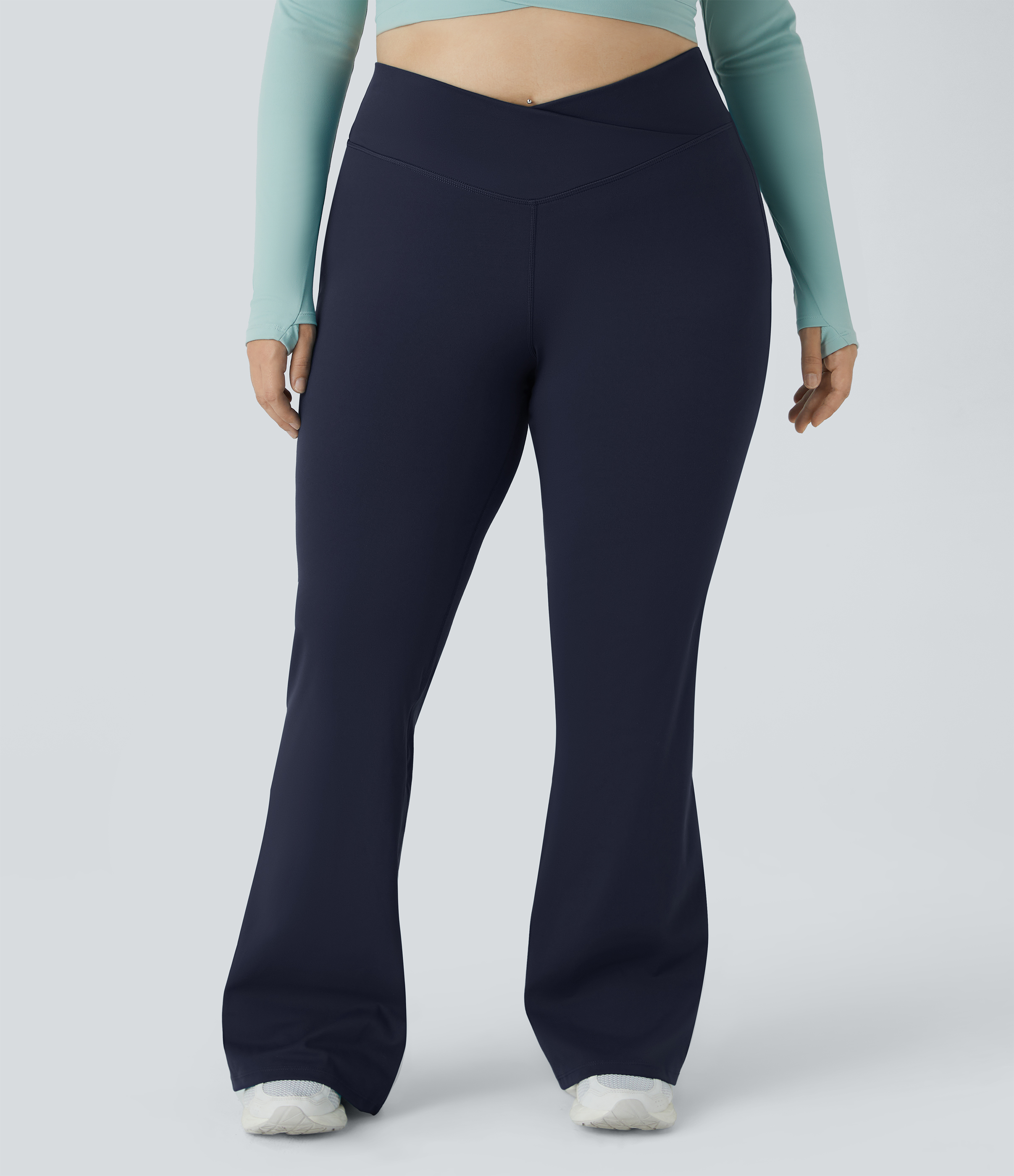Halara High Waisted Crossover Full Length Flare Plus Size Leggings  - Midnight Blue - 3X 