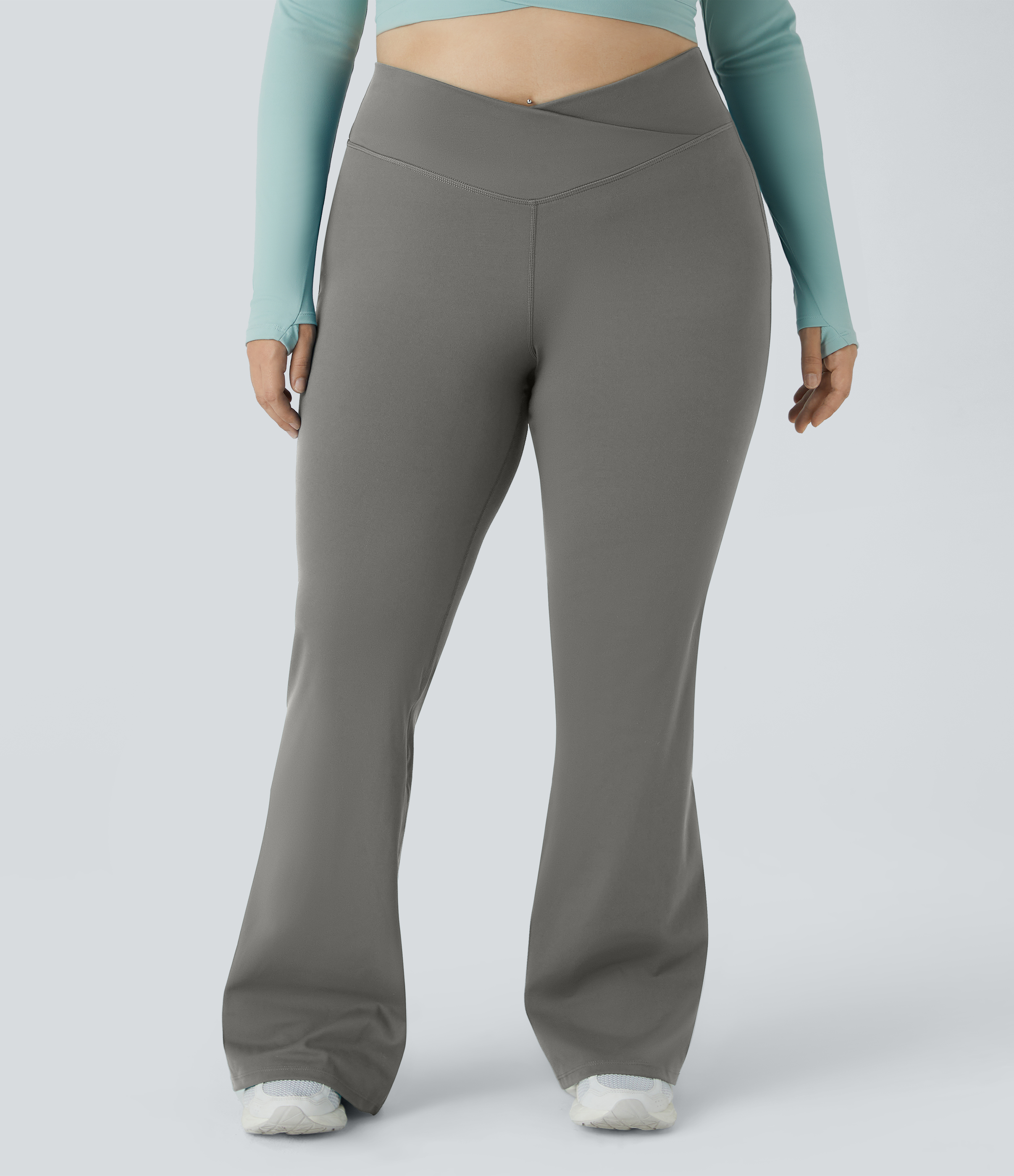 Halara High Waisted Crossover Full Length Flare Plus Size Leggings  - Silent Storm - 2X 