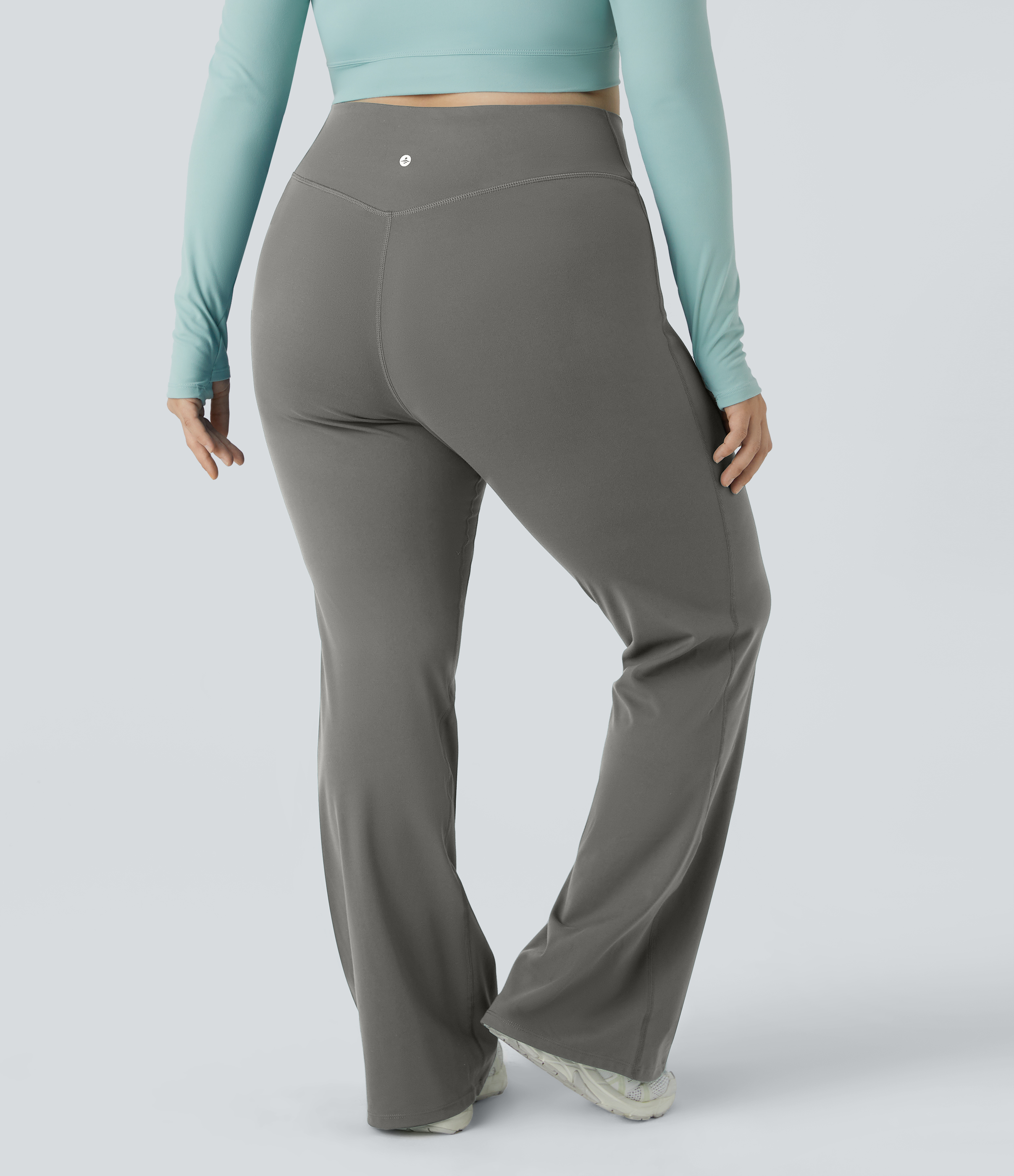 Halara High Waisted Crossover Full Length Flare Plus Size Leggings  - Silent Storm - 2X 