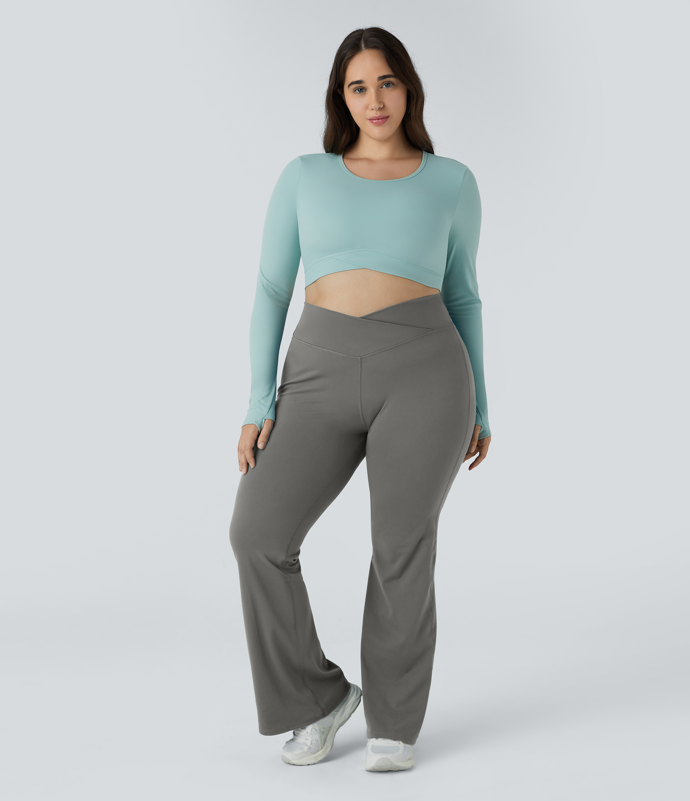Halara High Waisted Crossover Full Length Flare Plus Size Leggings  - Silent Storm - 2X 