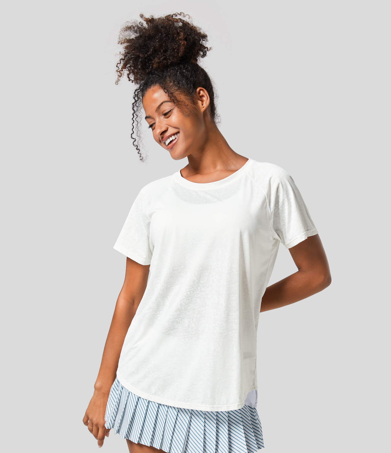 Halara Cut Out Jacquard Tennis Sports Top  - White - S 