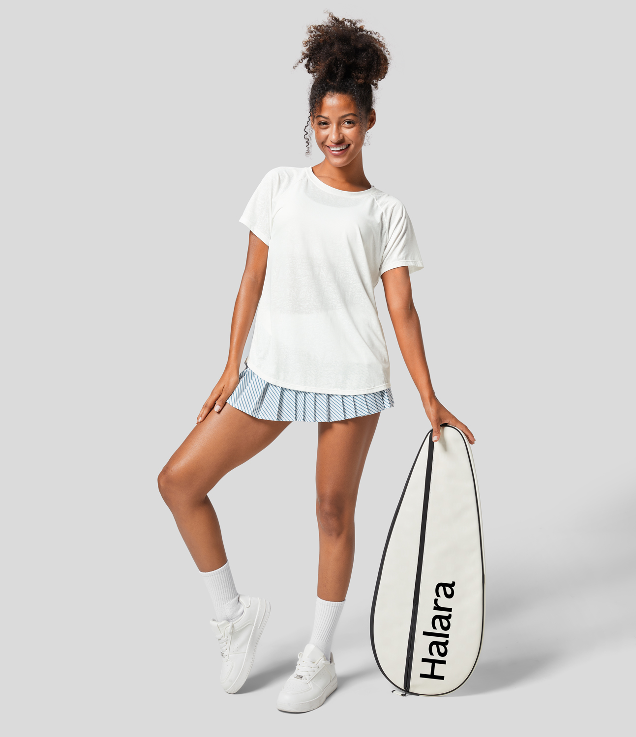 Halara Cut Out Jacquard Tennis Sports Top  - White - S 
