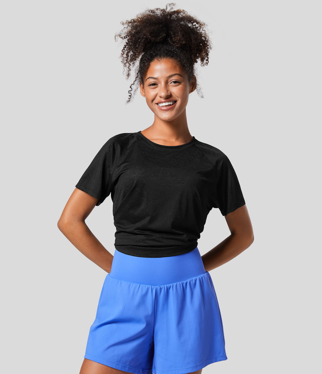 Halara Cut Out Jacquard Tennis Sports Top  - Black - S 