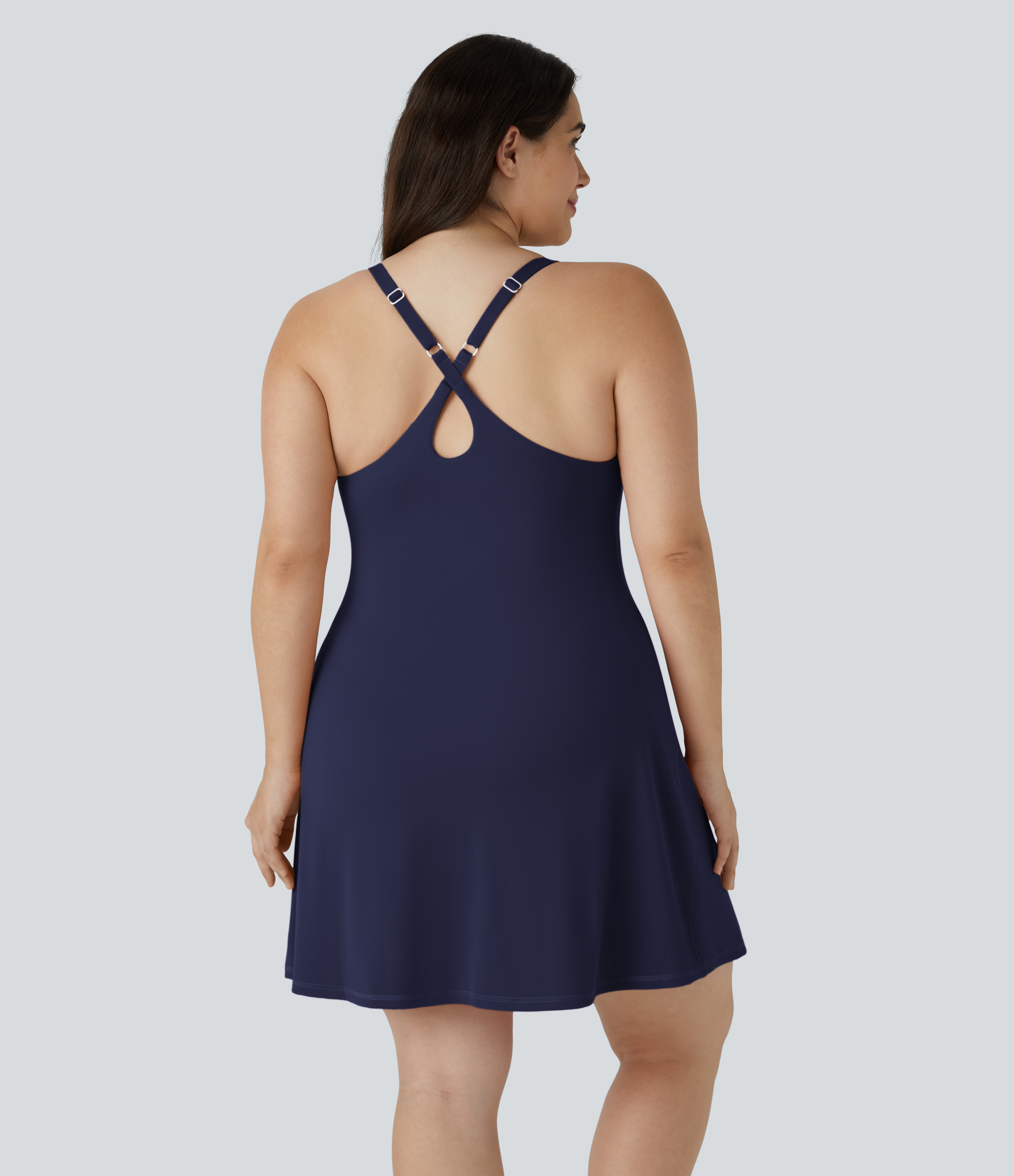 Halara Everyday Softlyzeroв„ў Plush Backless 2-in-1 Flare Plus Size Activity Dress-Wannabe-Longer Length & Adjustable Straps  - Peacoat - 3X 