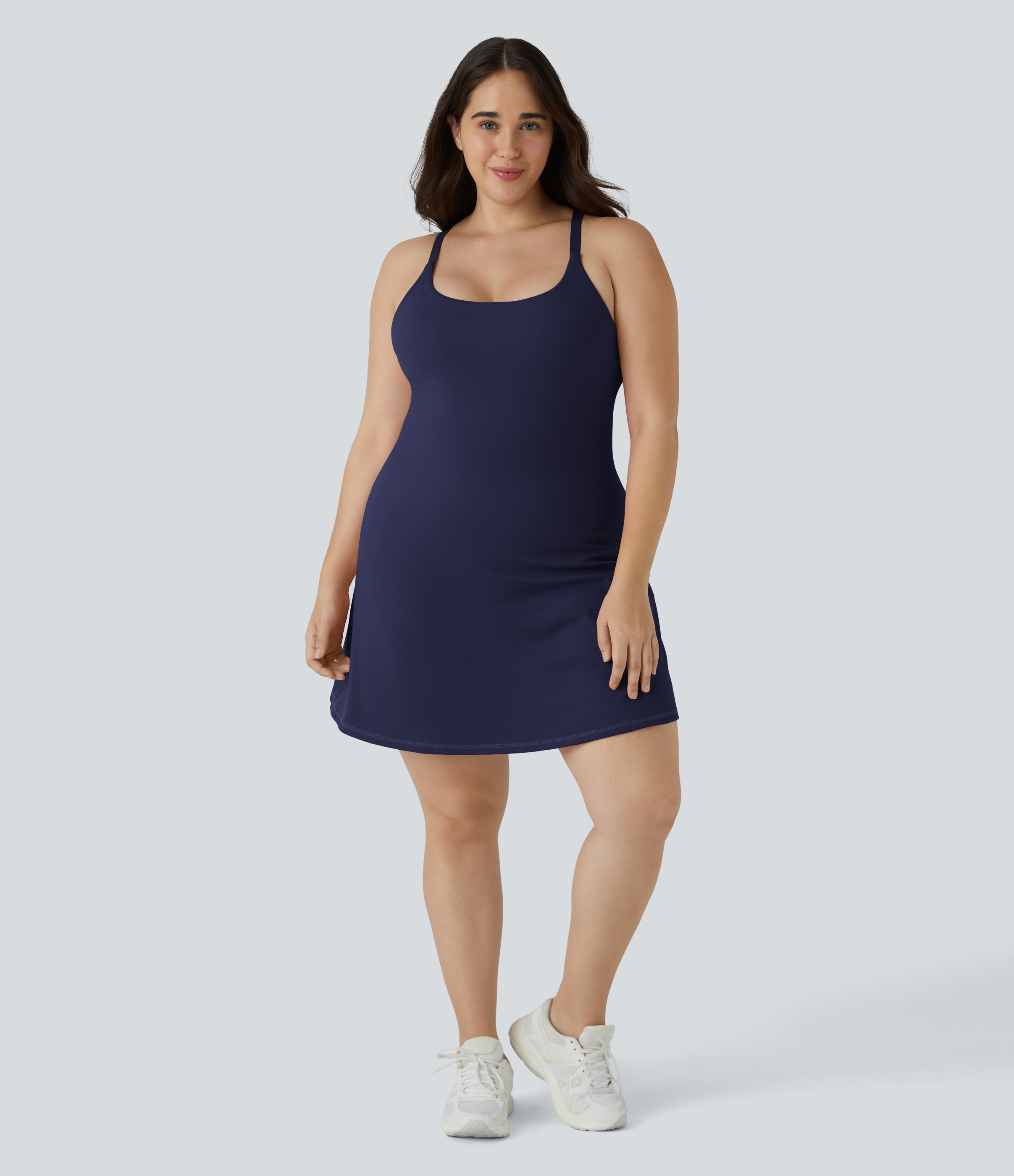 Halara Everyday Softlyzeroв„ў Plush Backless 2-in-1 Flare Plus Size Activity Dress-Wannabe-Longer Length & Adjustable Straps  - Peacoat - 3X 