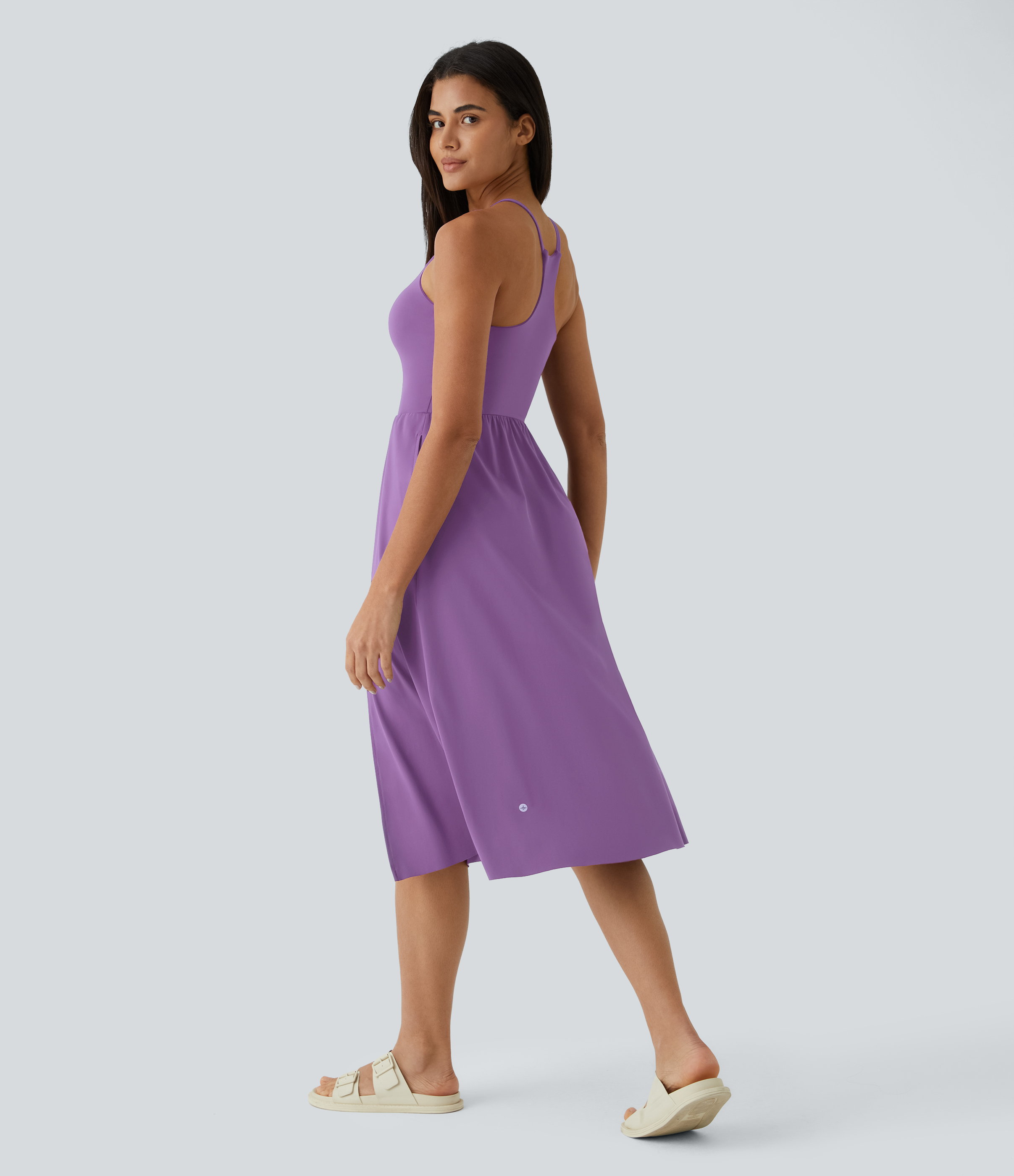 Halara Everyday Midi Chill Dress-La Land Casual Dress - Dewberry - XS slip dress beach dress ruched dress halter dress exercise dress 