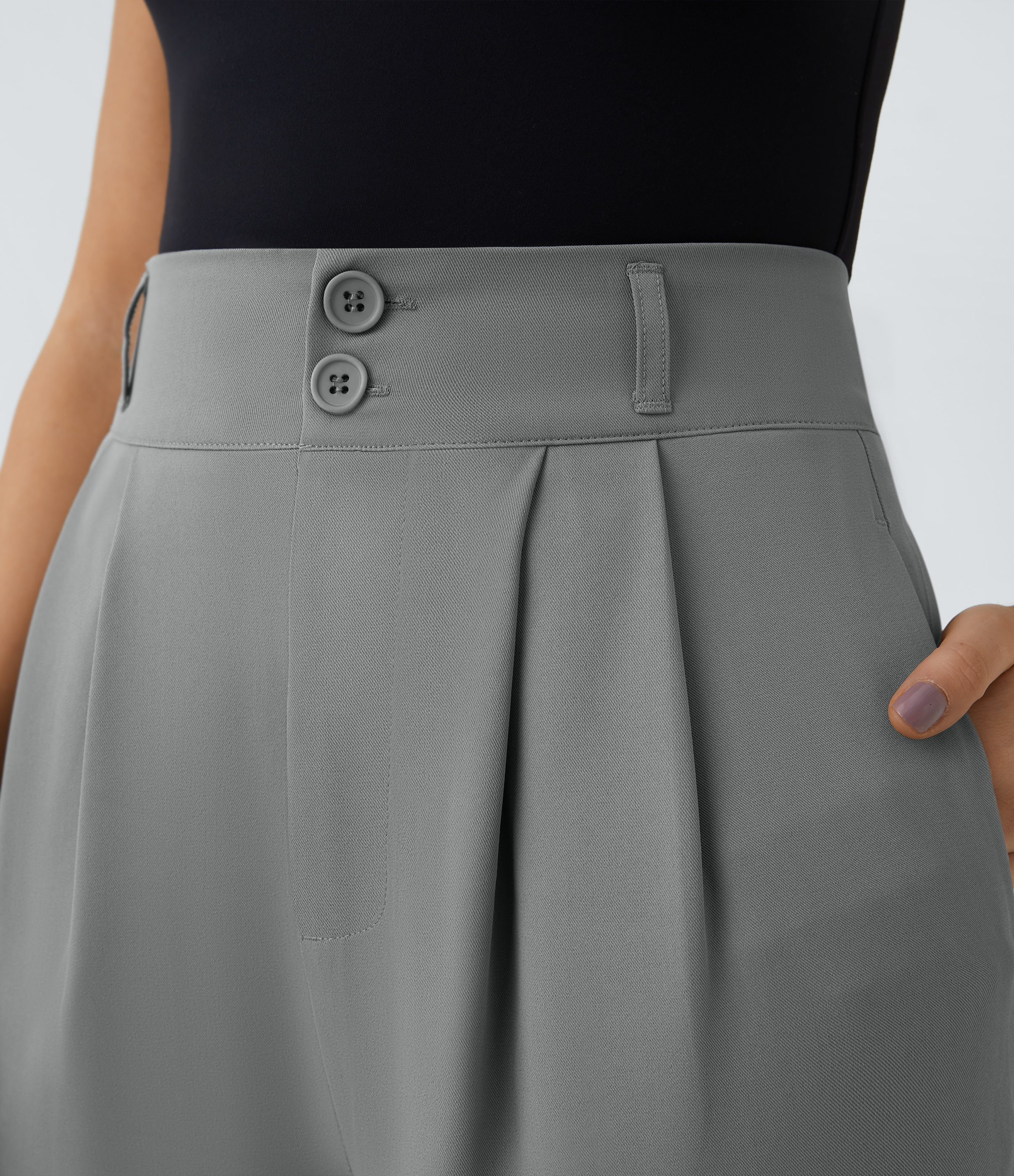Halara High Waisted Button Zipper Side Pocket Shirred Straight Leg Work Pants  - Mockingbird - L(regular) sweatpants jogger pants 