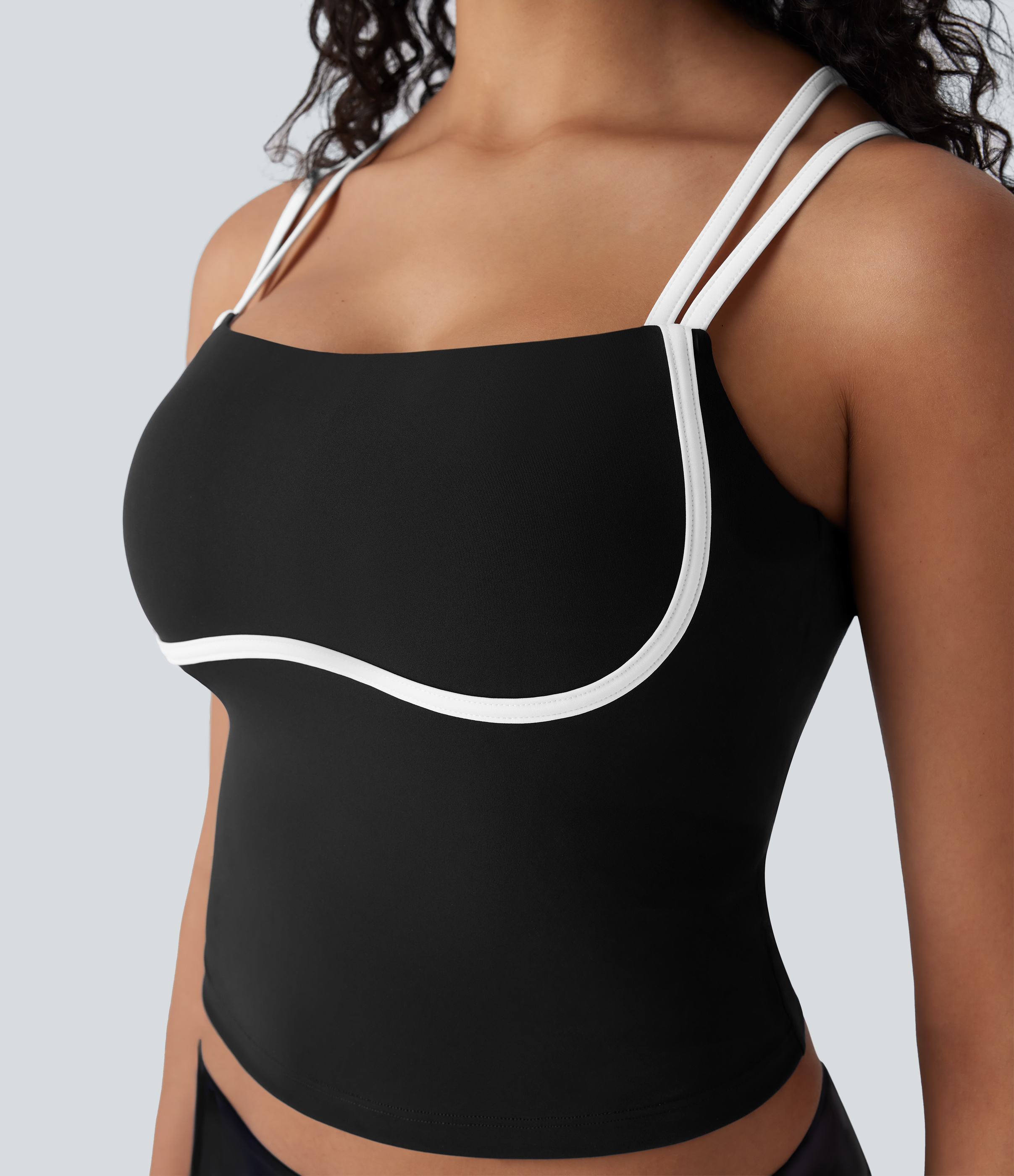 Halara Softlyzeroв„ў QuickDry Crisscross Backless Color Block Skinny Cropped Quick Dry Yoga Cami Top Tank Top - Black - M golf tops halter top 